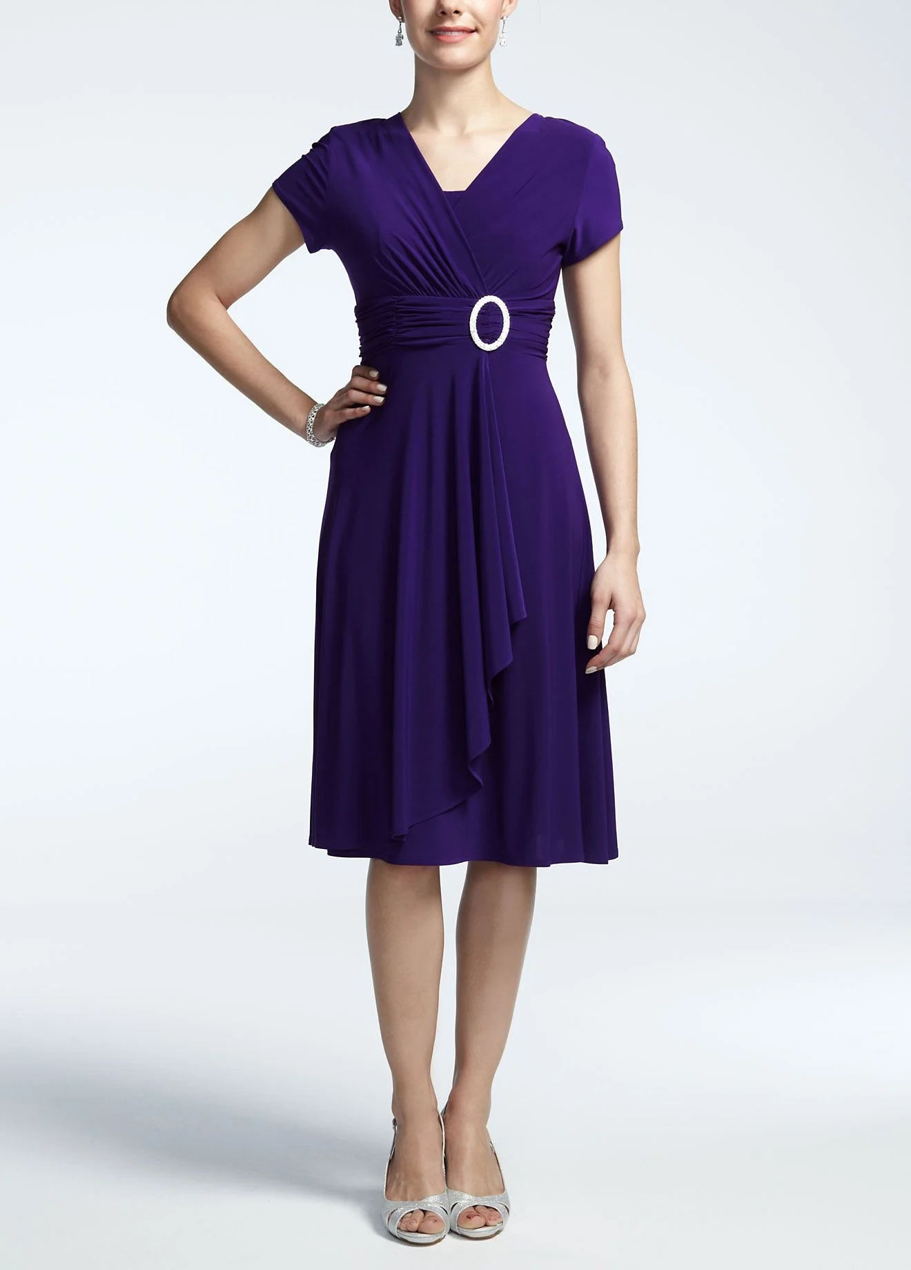Short Sleeve Jersey Dress with Rhinestone Ring