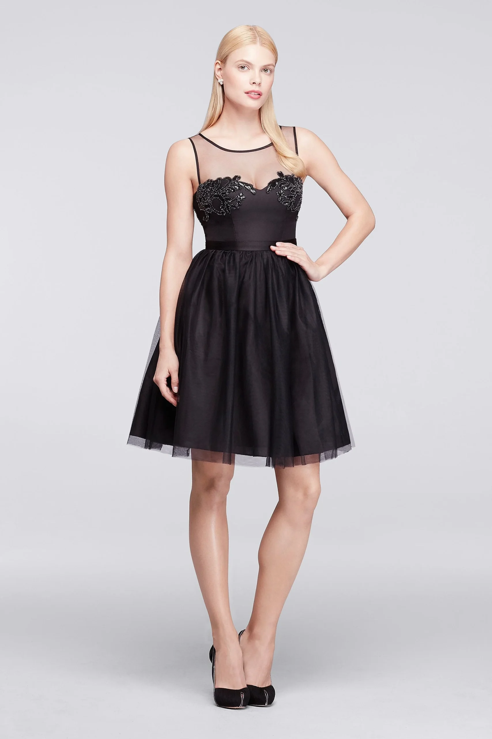 Short Sleeveless Tulle and Satin Party Dress