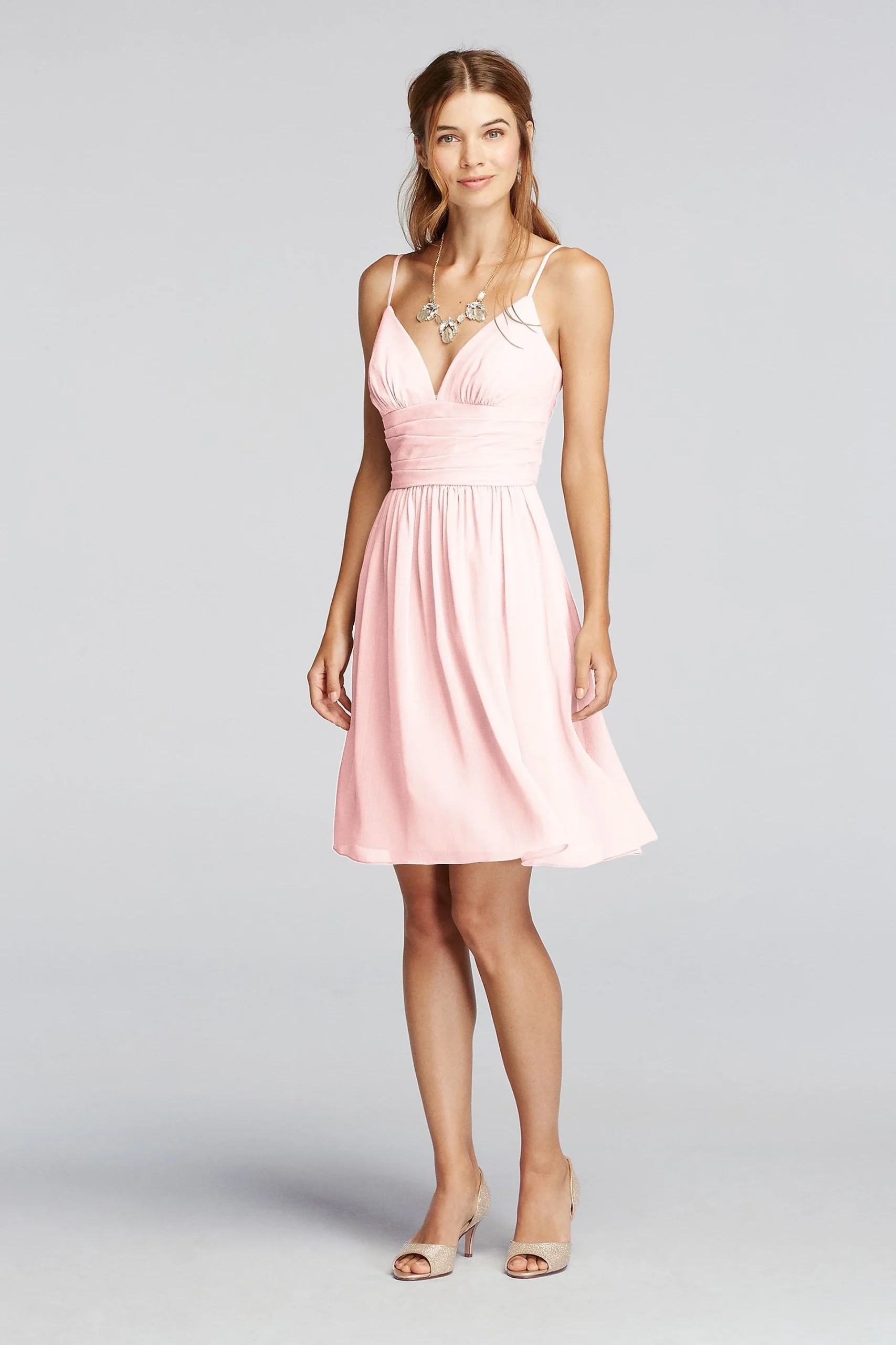 Short Spaghetti Strap Deep V Crinkle Chiffon Dress