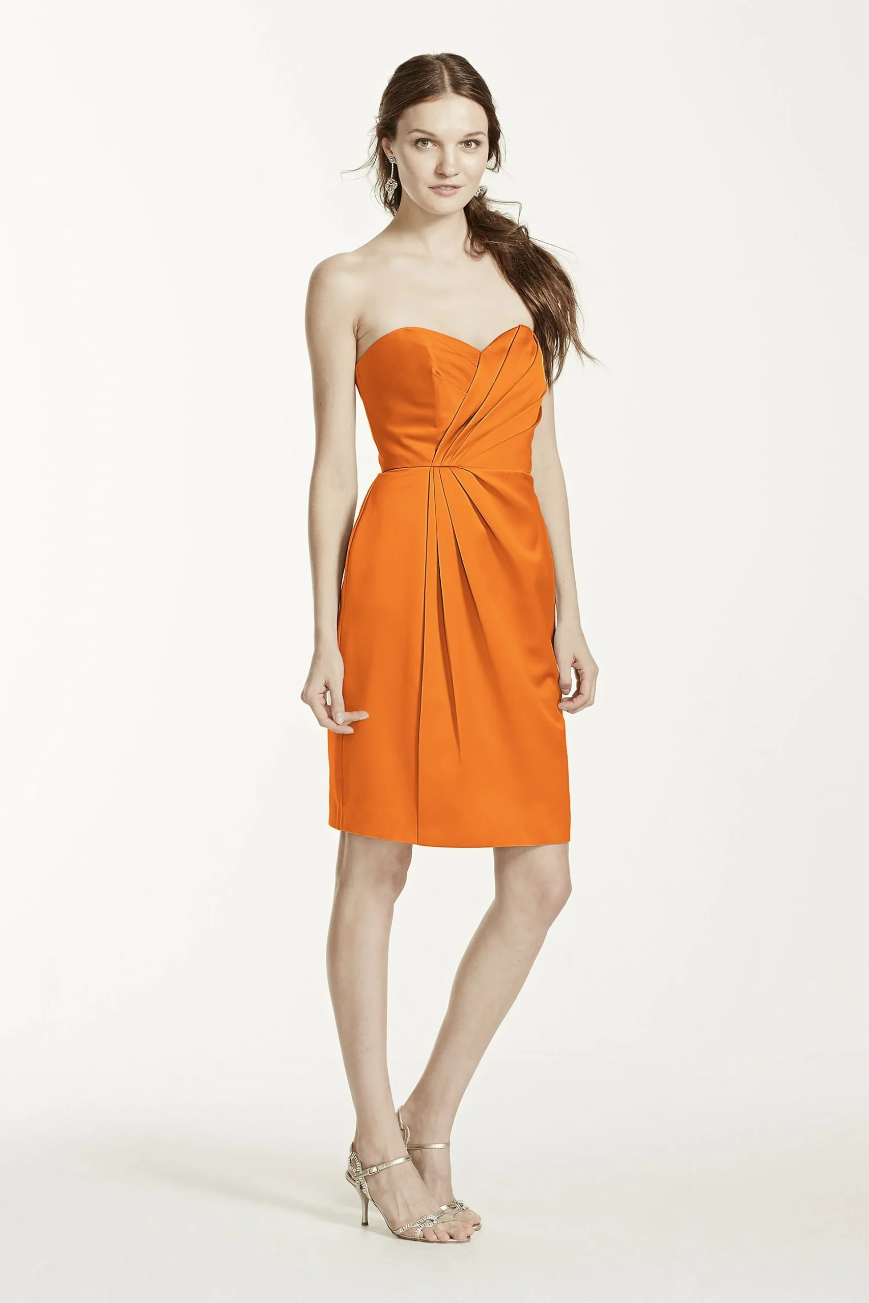 Short Strapless Satin Dress with Pleating