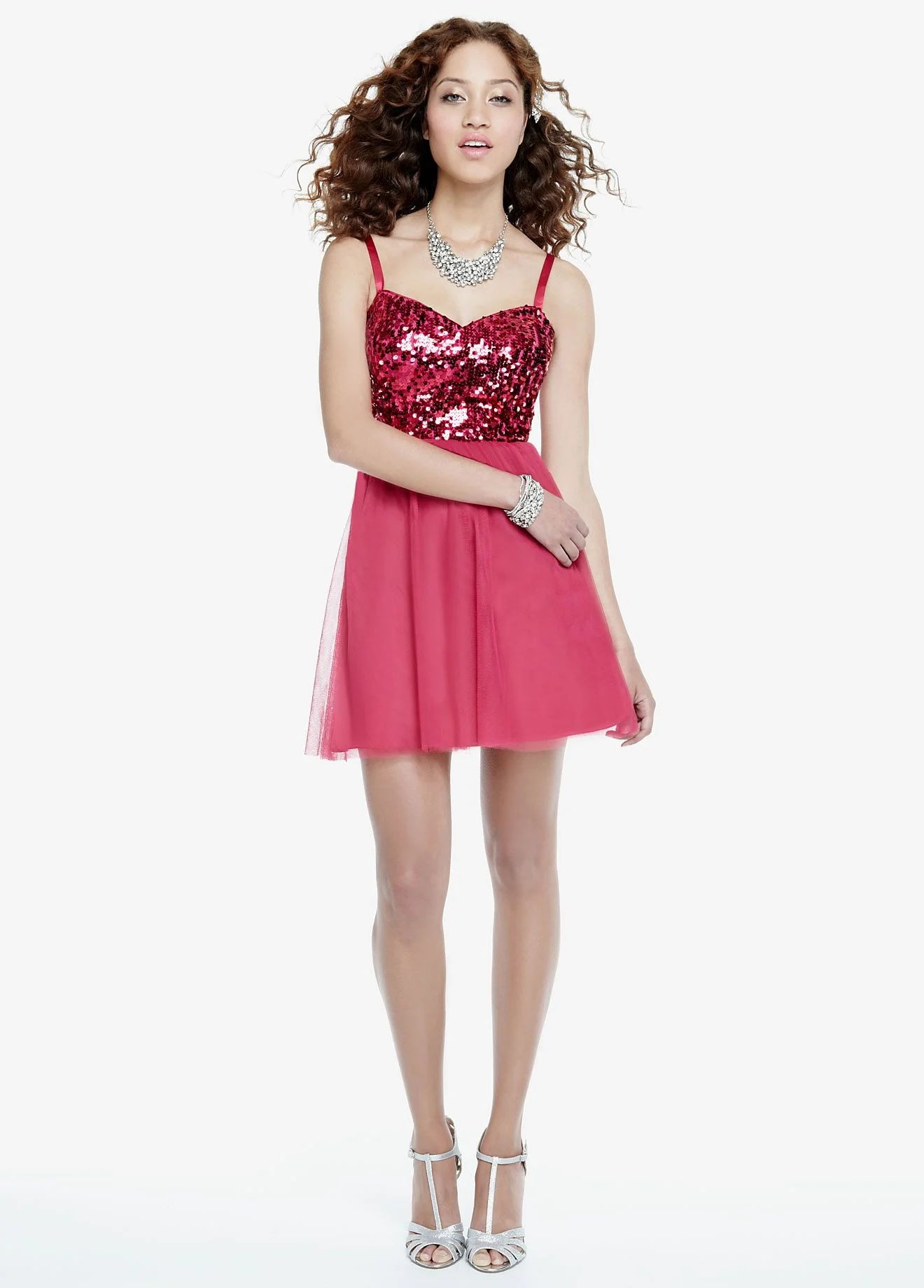 Short Tulle X Back Dress with Sequin Bodice