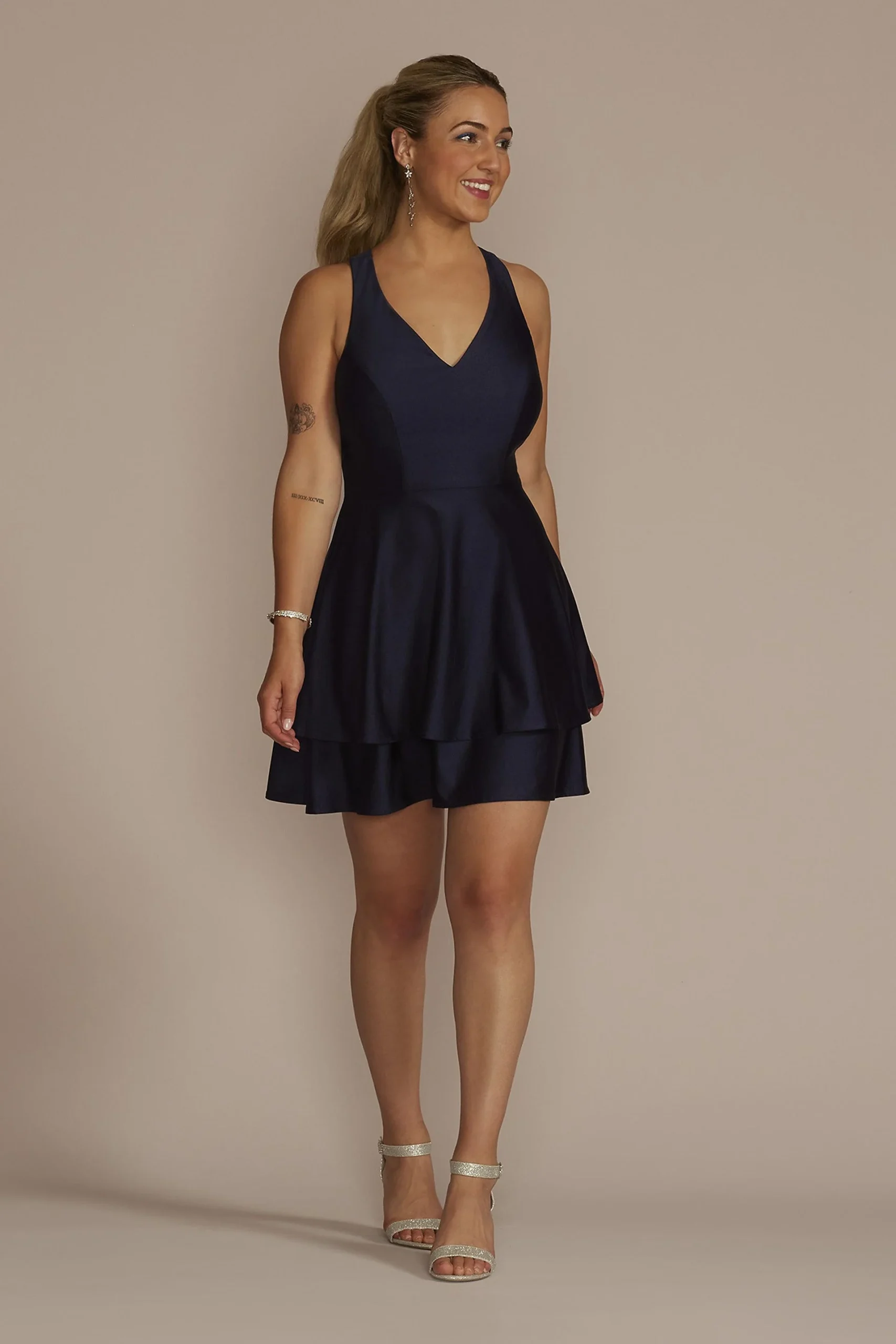Short V-Neck Dress with Tiered Skirt