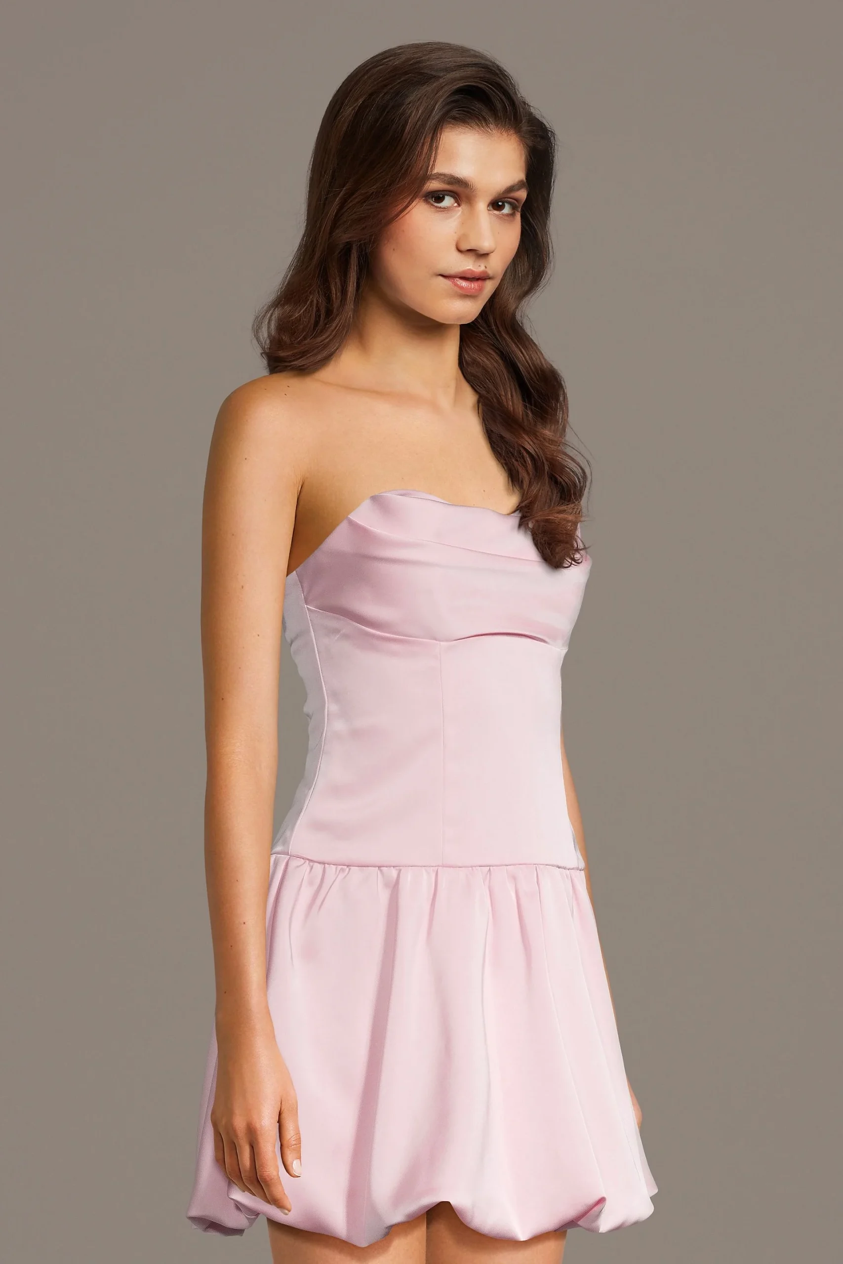 Silky Satin Drop Waist Bubble Mini Dress