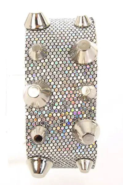 Silver Glitter Studded Cuff Bracelet