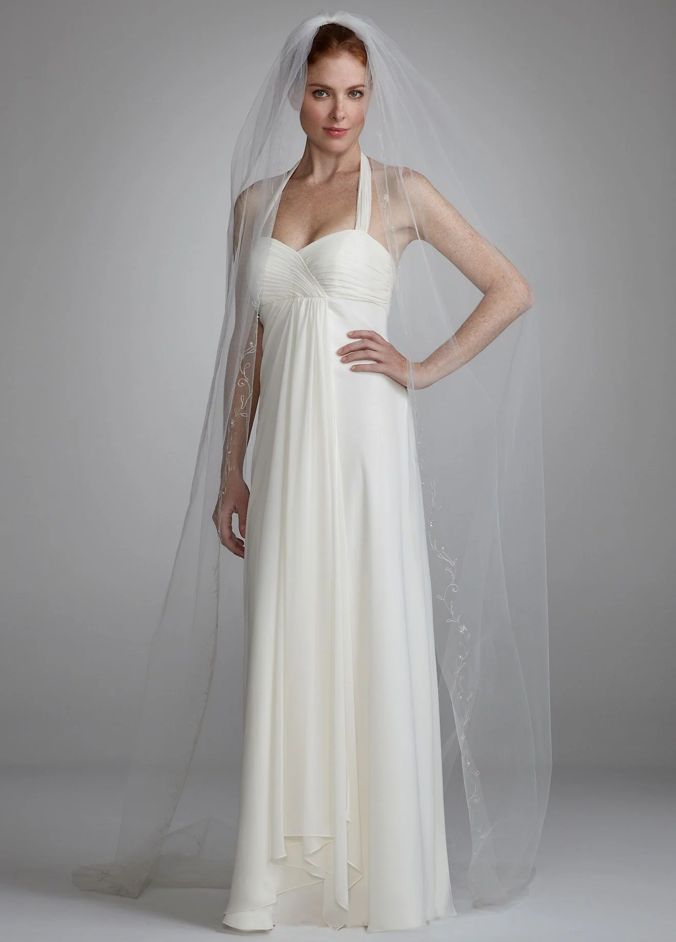 Single Tier Chapel Length Veil with Embroidery