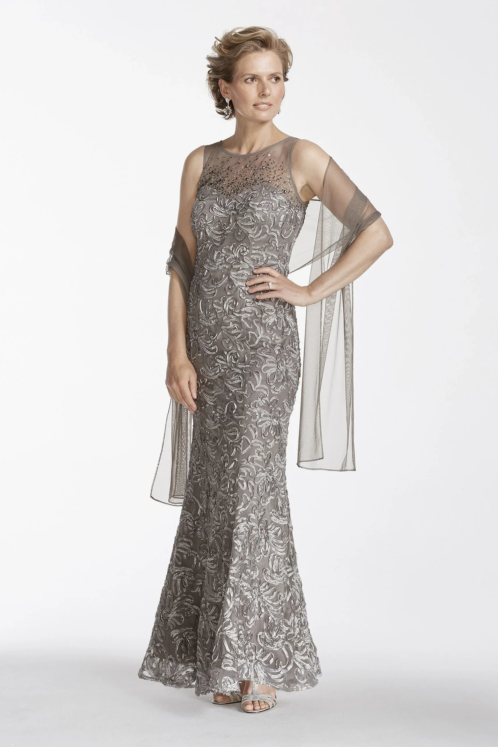 Sleeveless All-over Soutache Dress with Beads