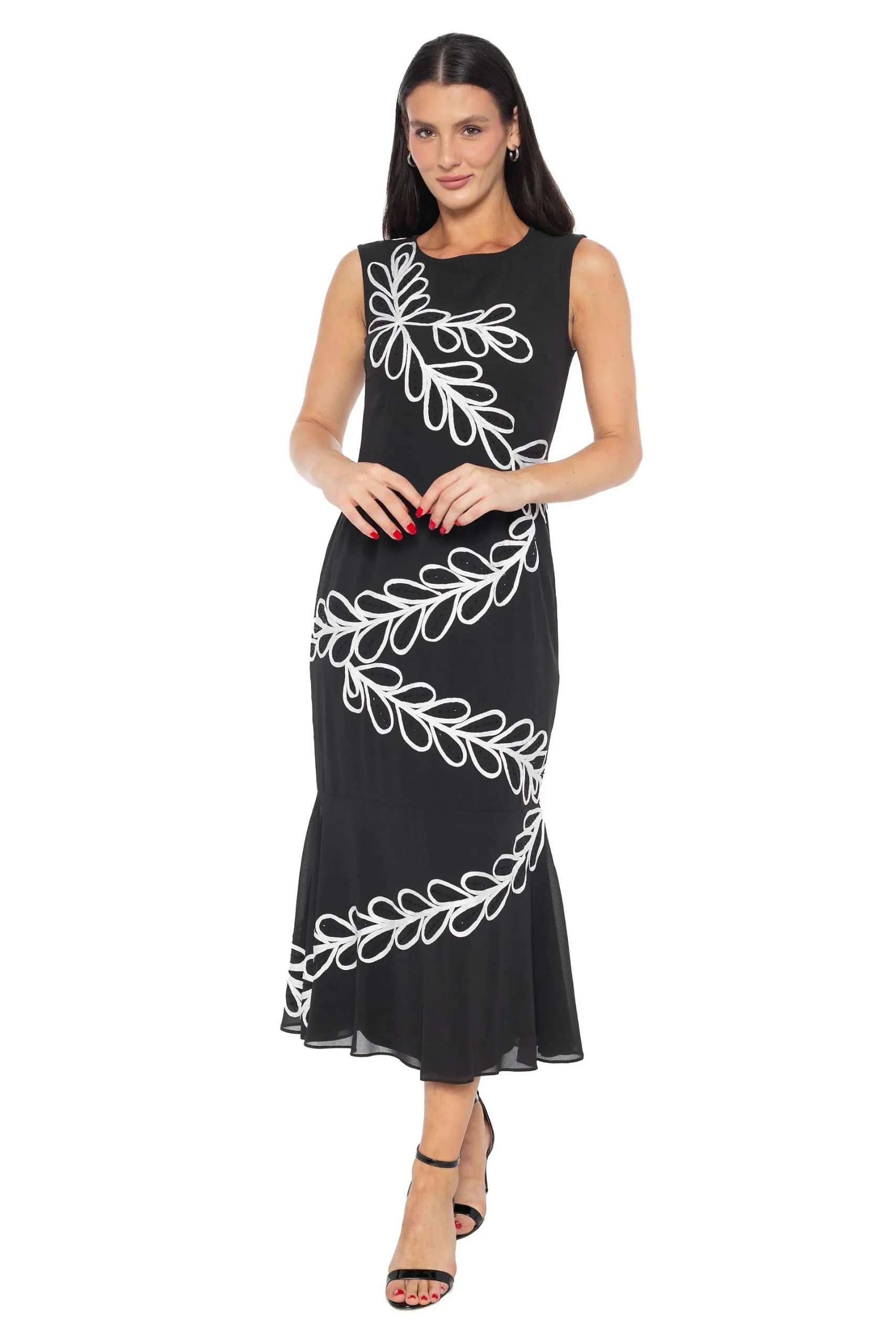 Sleeveless Chiffon Midi Dress with Soutache Detail