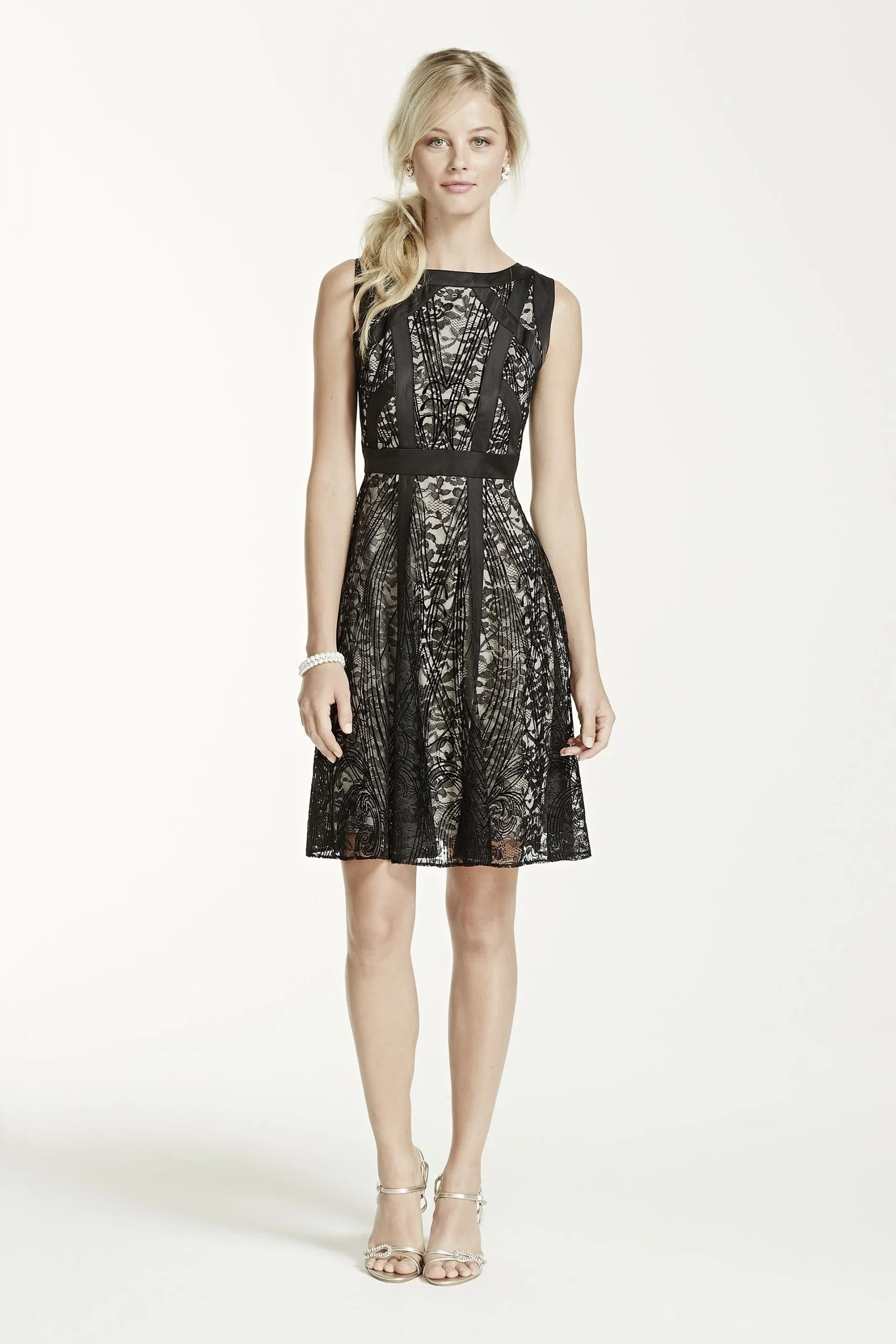 Sleeveless Contoured Lace Fit and Flare Dress