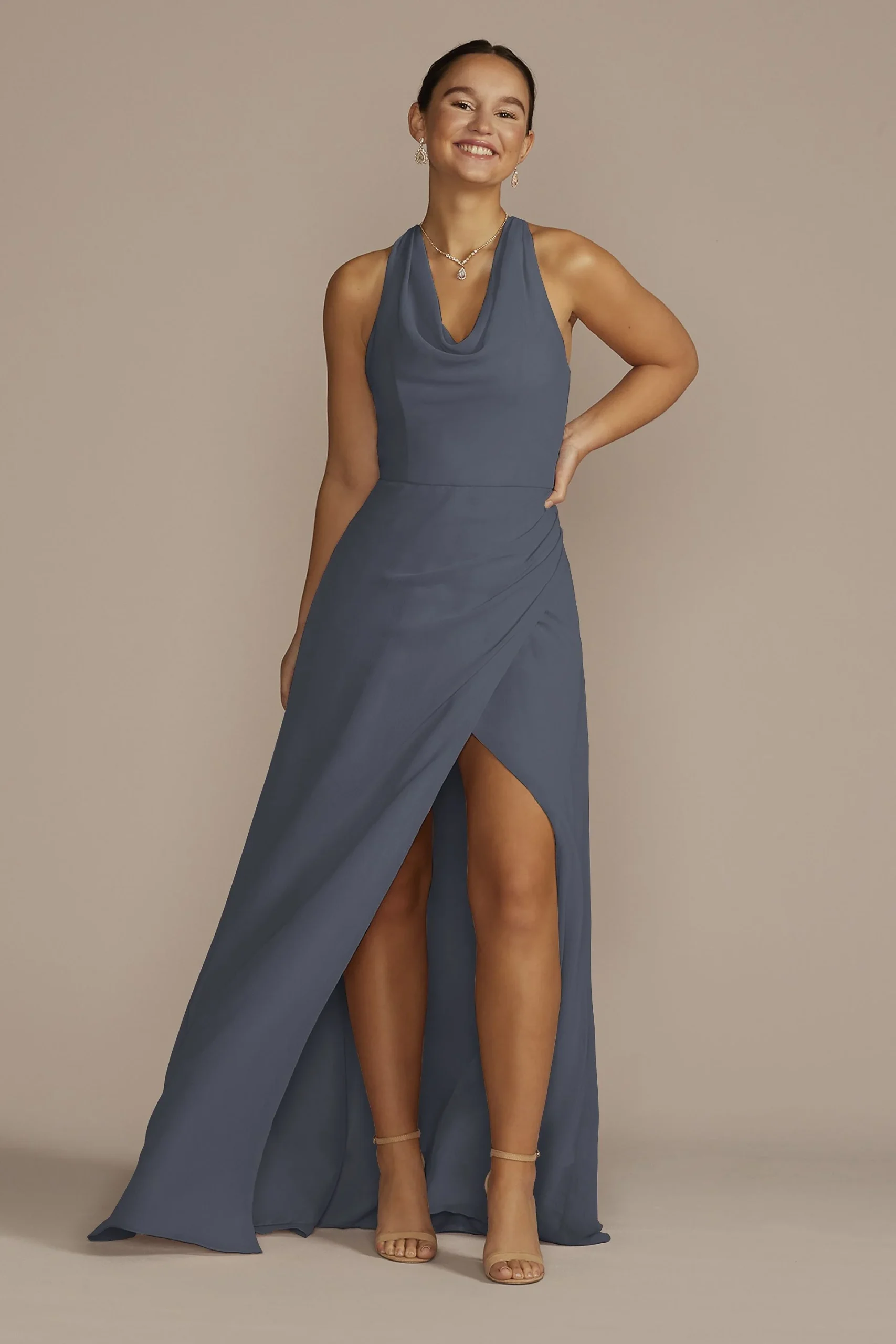 Sleeveless Crinkle Chiffon Sheath Dress