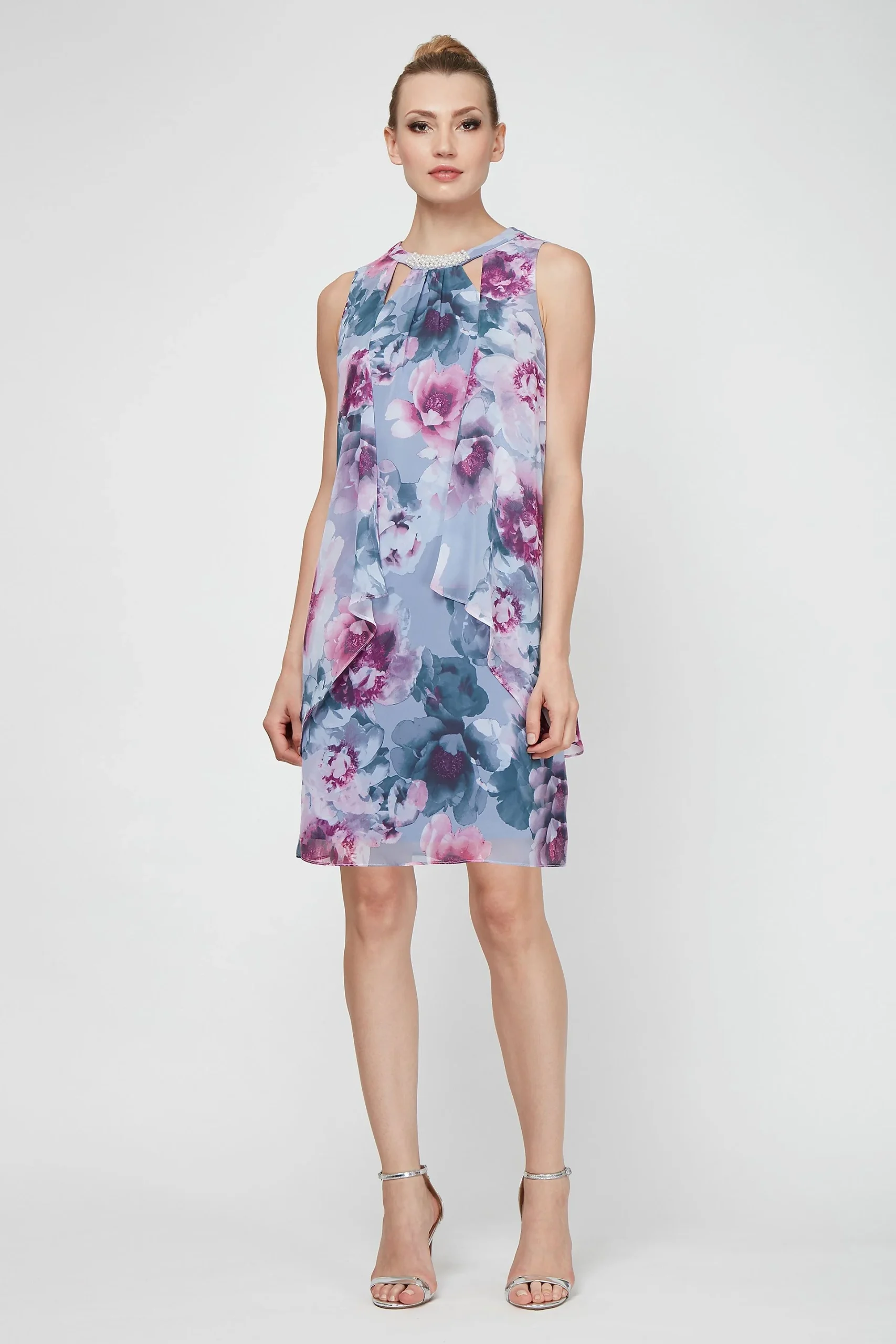 Sleeveless Cutout Pearl-Trimmed Sheath Dress