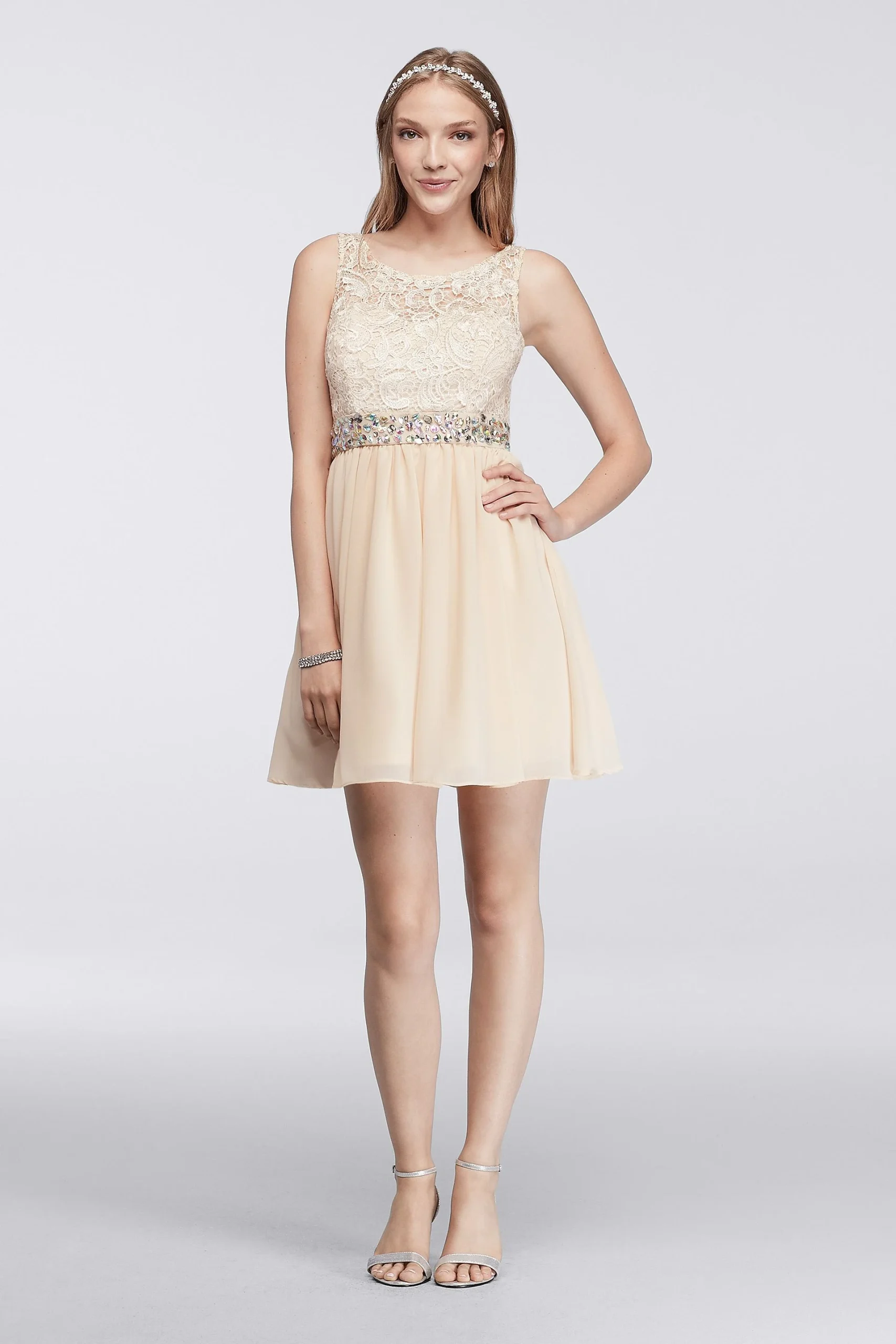 Sleeveless Homecoming Dress with Lace Bodice