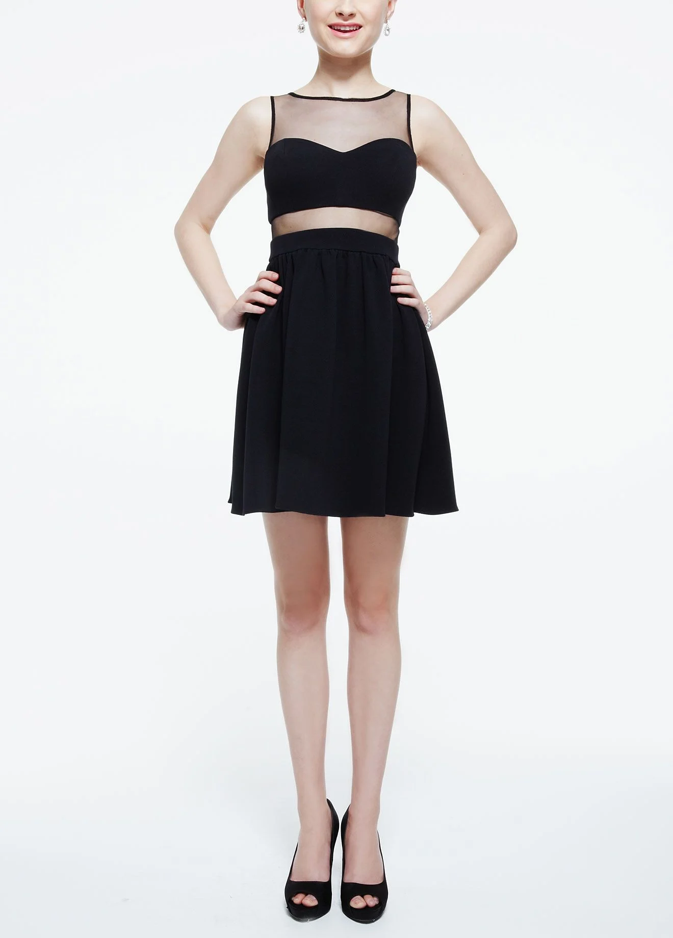 Sleeveless Illusion Neckline and Waist Dress