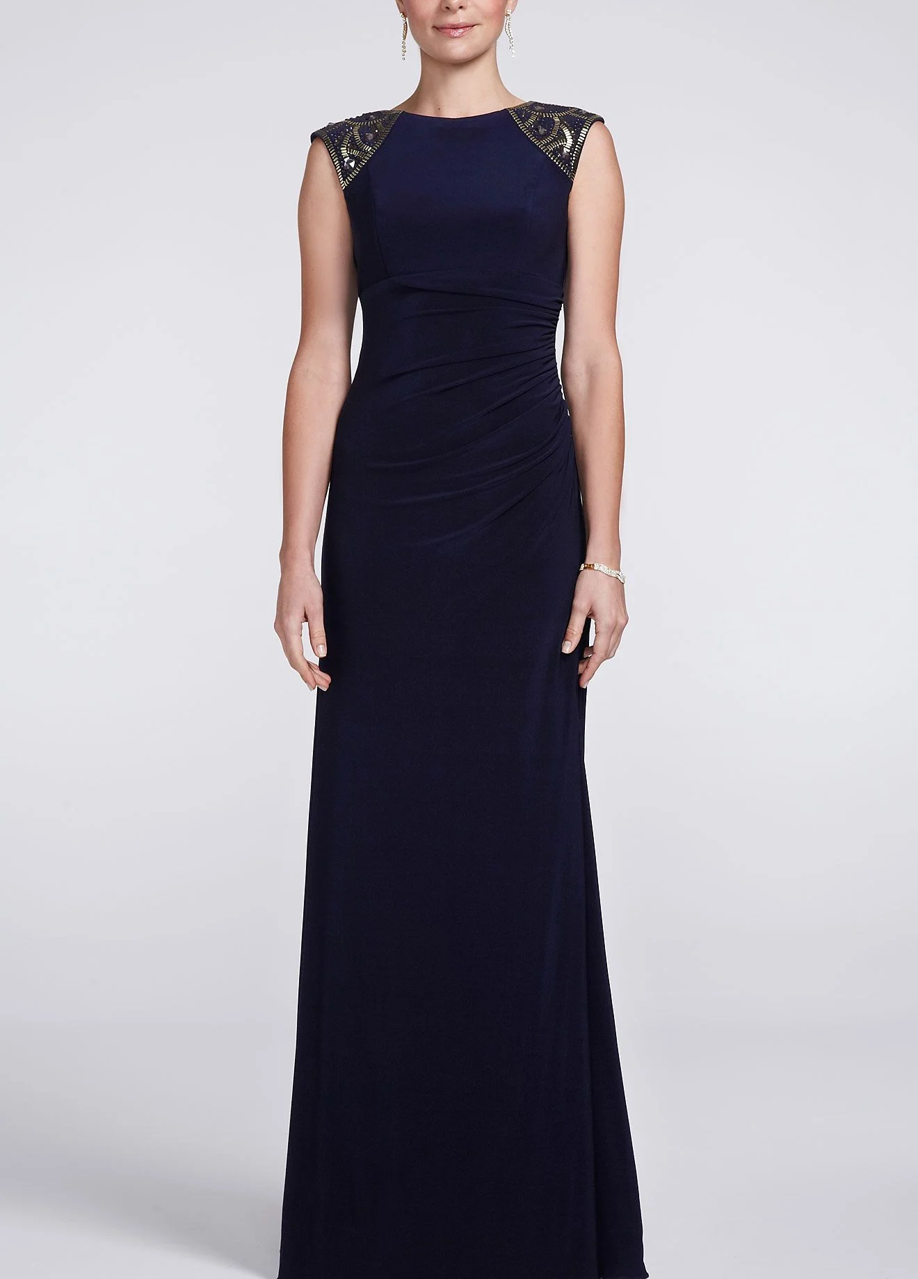 Sleeveless Jersey Dress with Embellished Shoulders