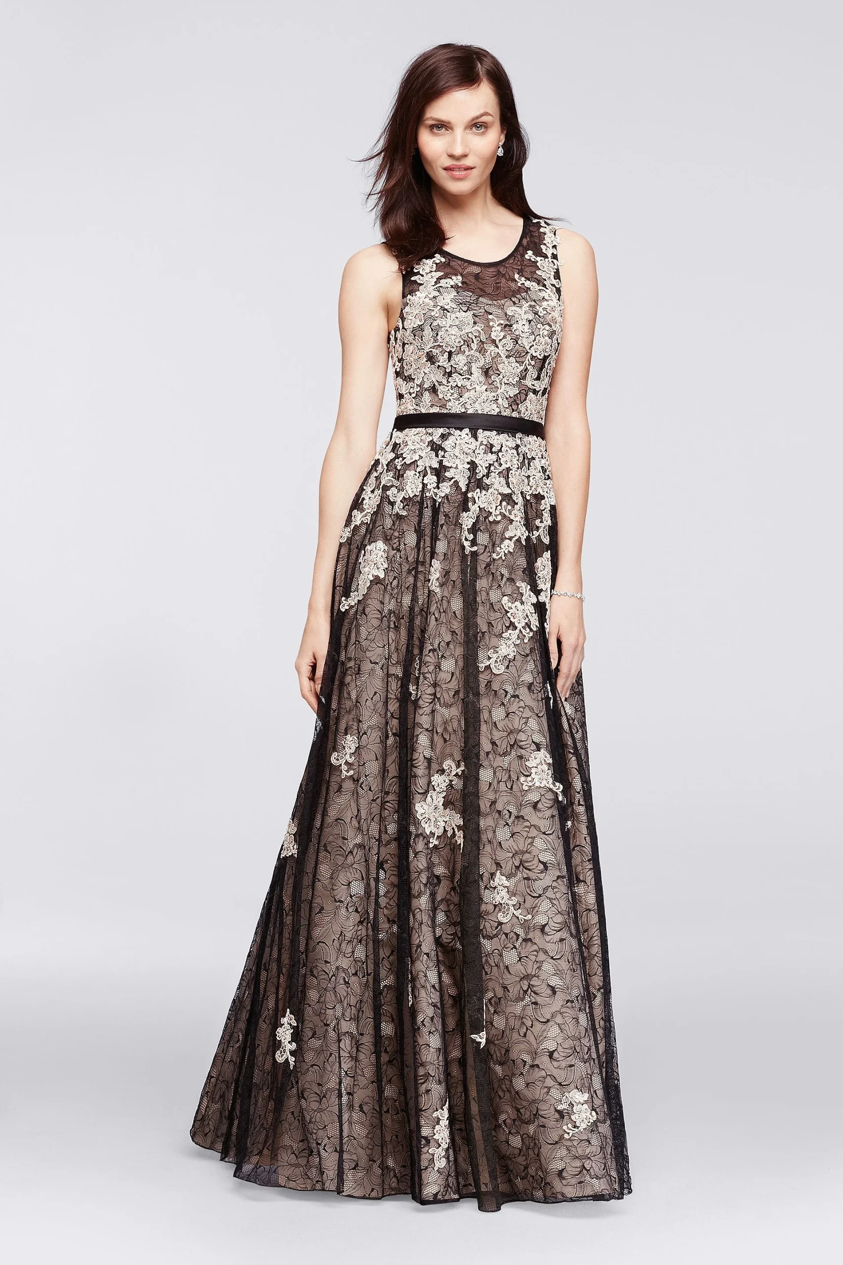 Sleeveless Lace Ball Gown with Illusion Neckline