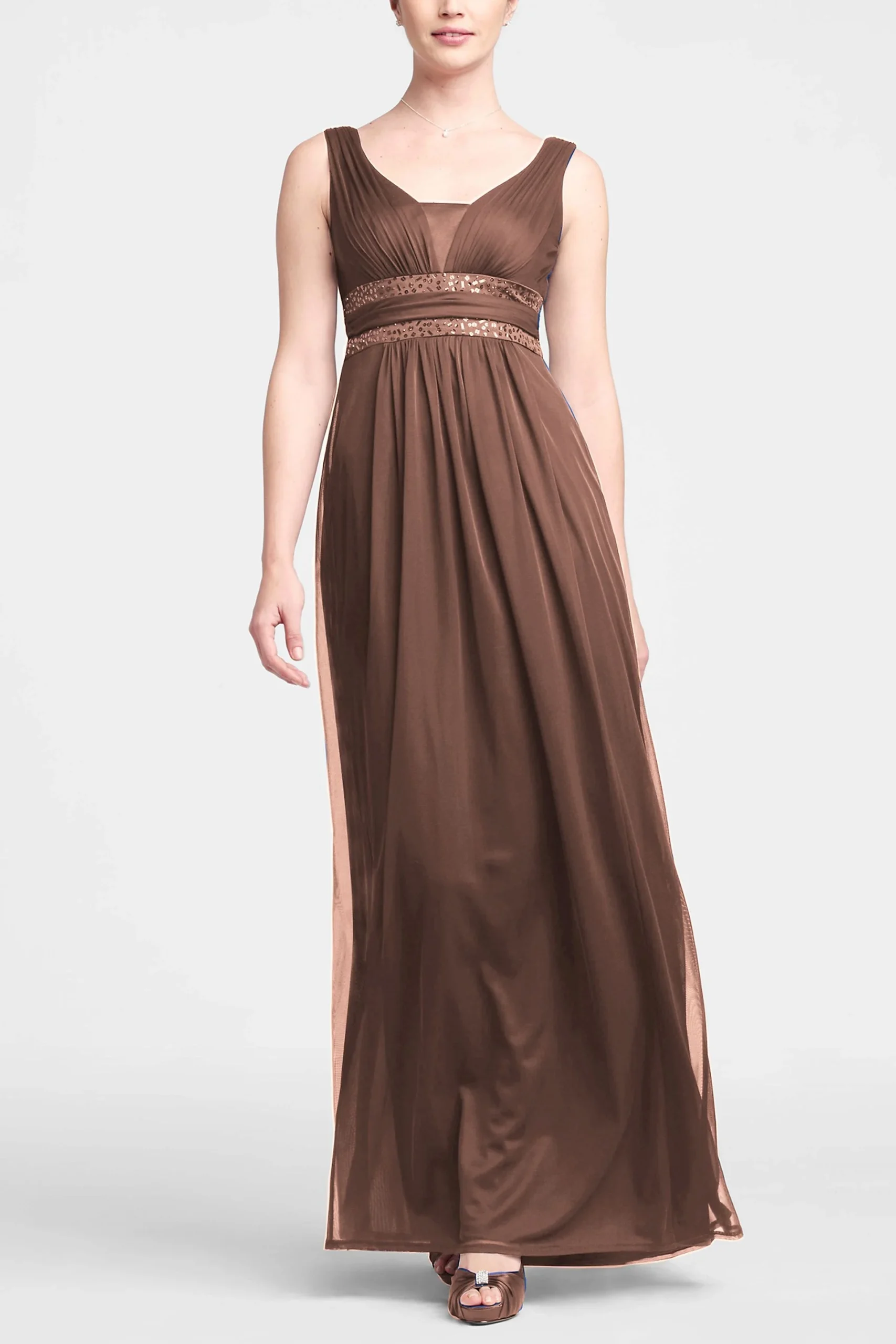 Sleeveless Long Dress with Double Banded Detail
