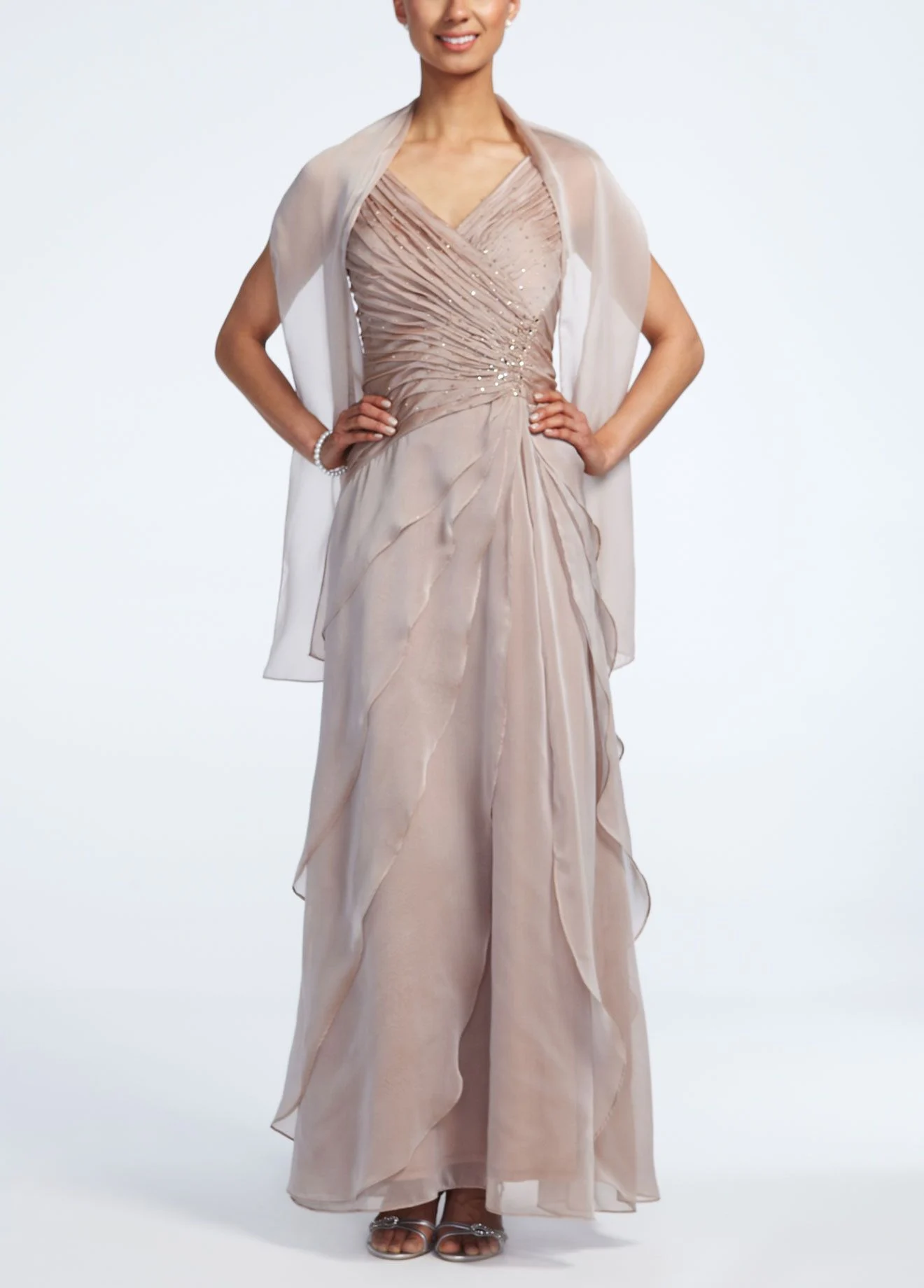 Sleeveless Long Iridescent Layered Chiffon Dress