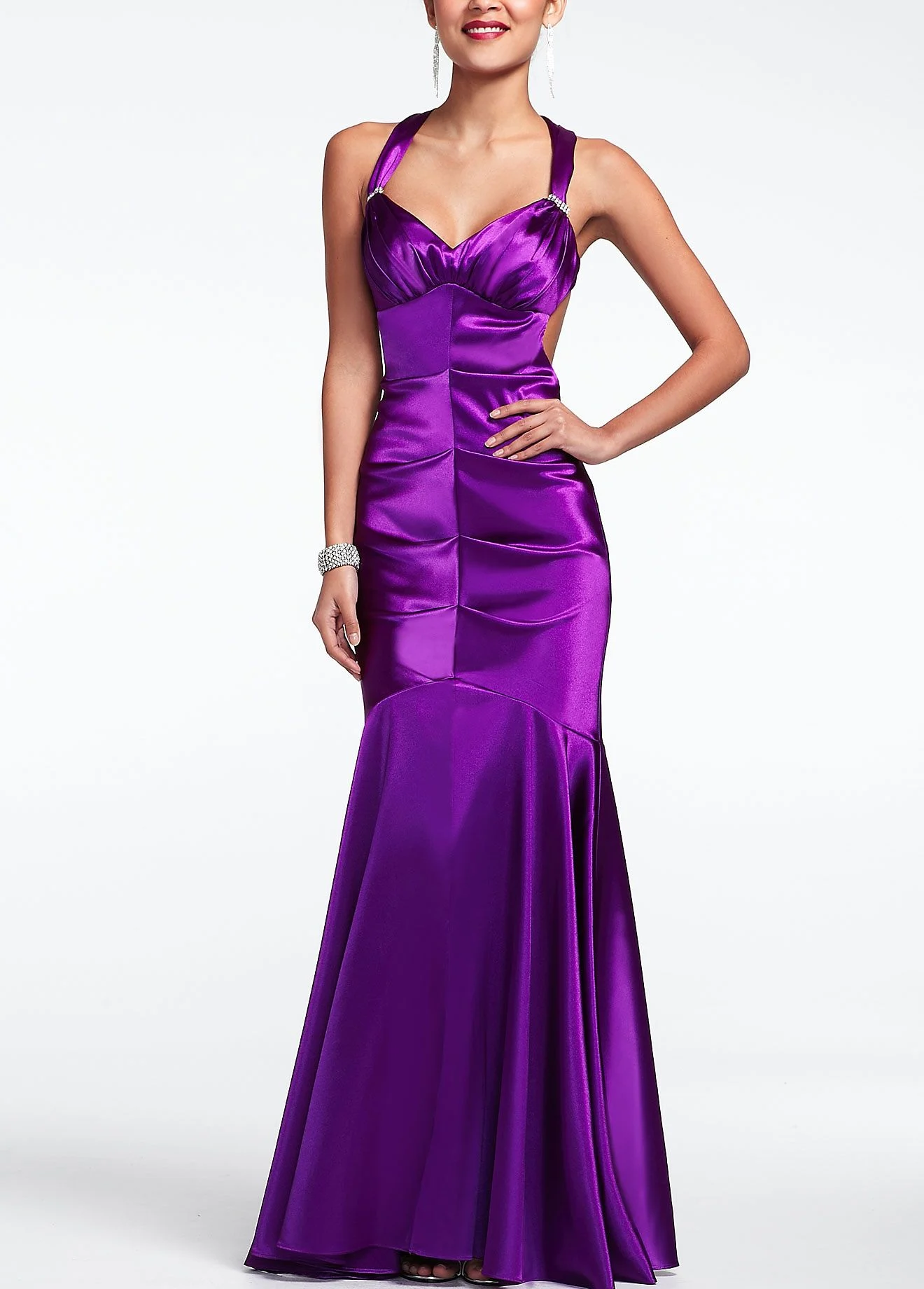 Sleeveless Long Pleated Charmeuse Prom Dress