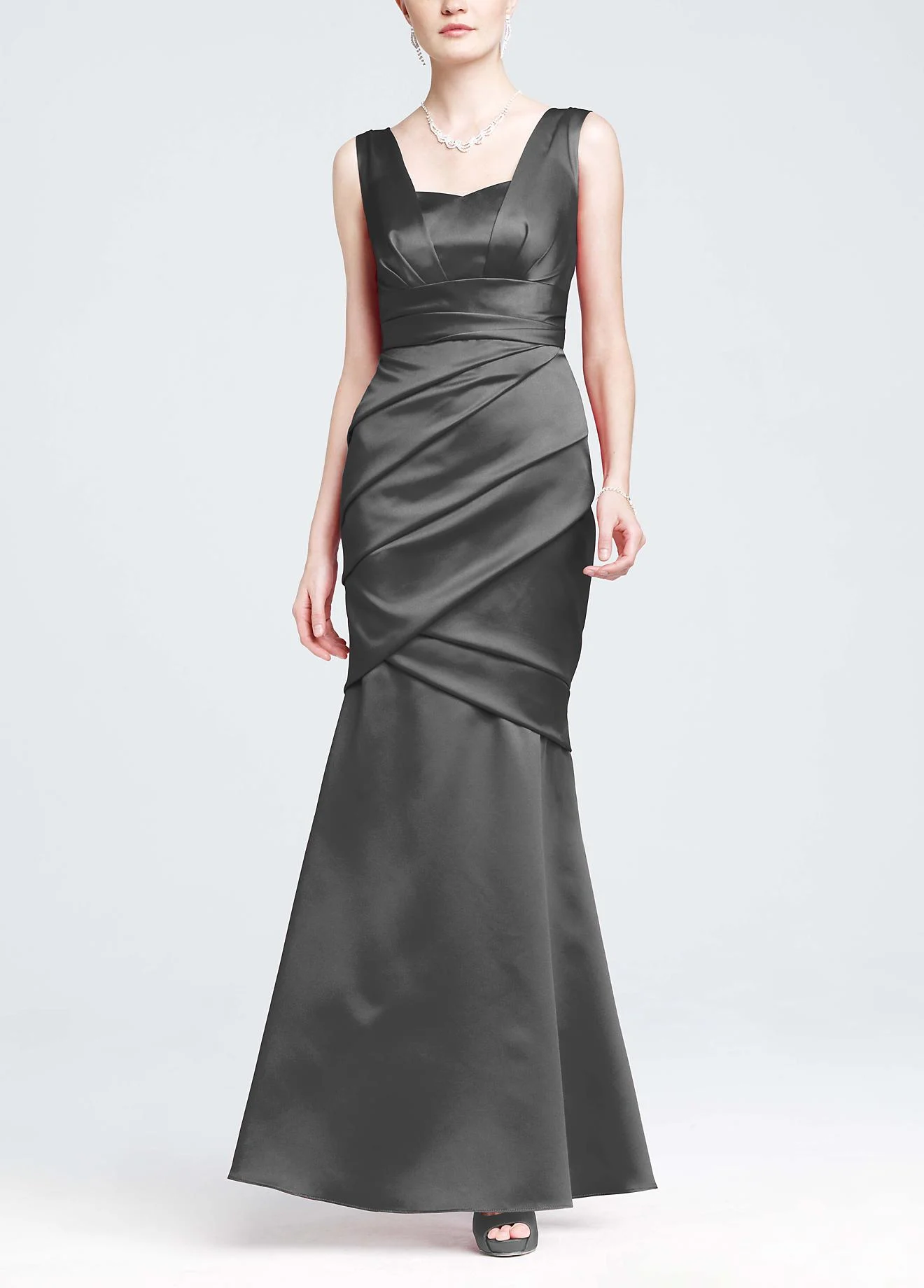 Sleeveless Satin Gown with Ruched Overlay