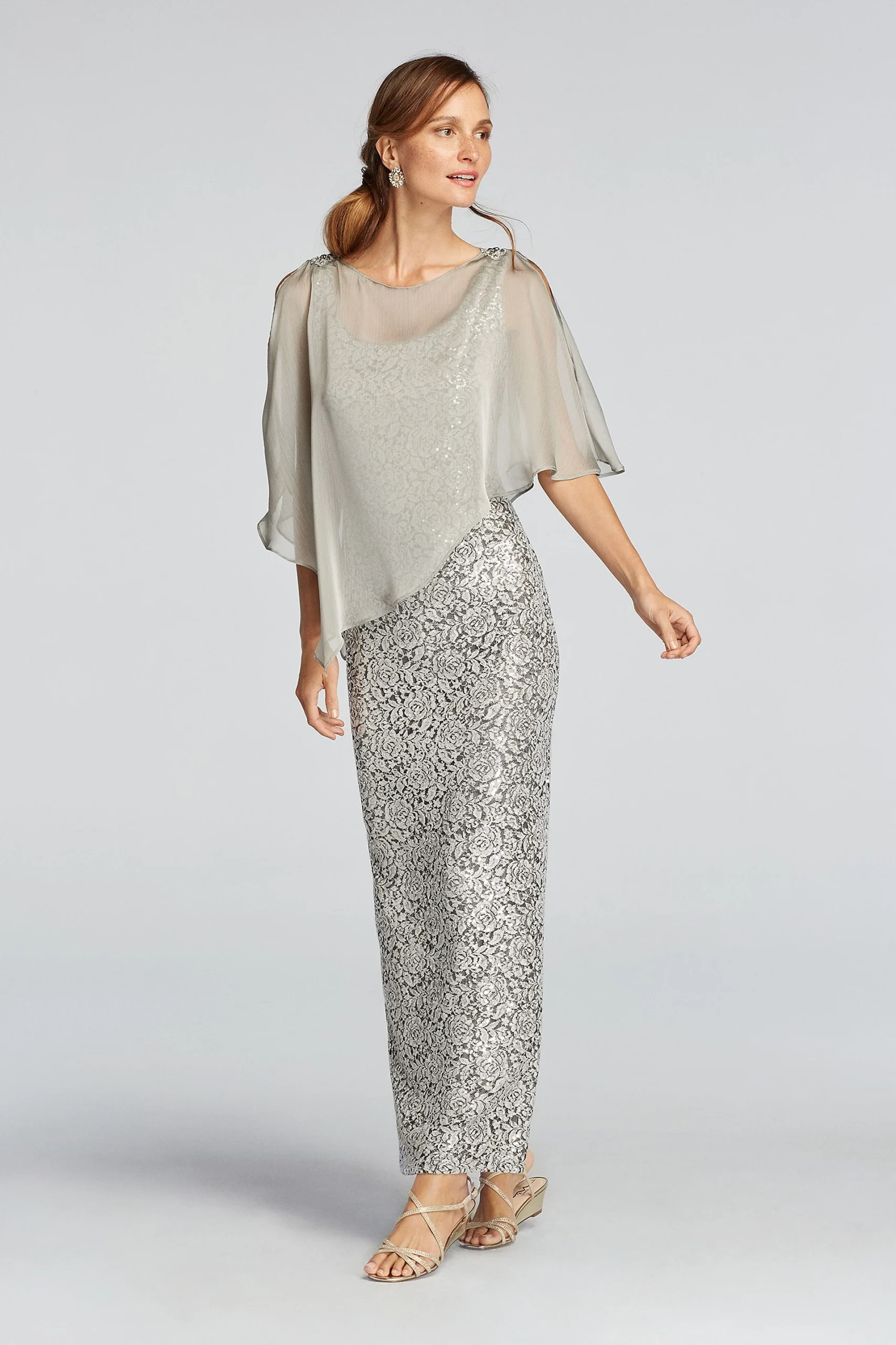 Sleeveless Sequin Dress with Chiffon Caplet