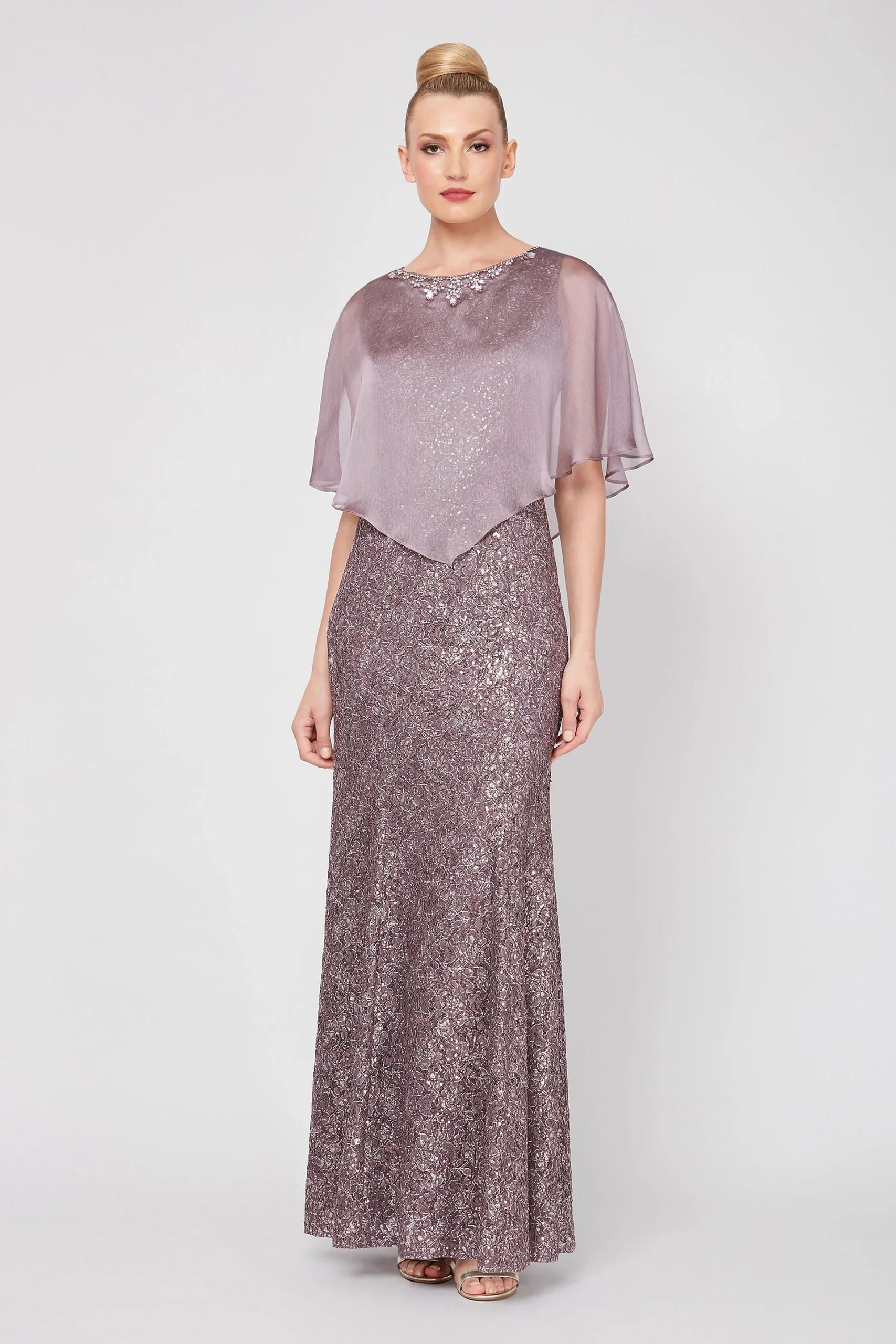 Sleeveless Sequin Lace Sheath Dress and Capelet