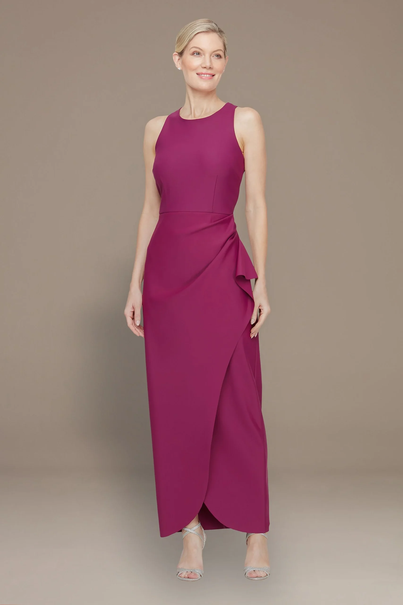 Sleeveless Stretch Jersey Dress with Cascade Skirt