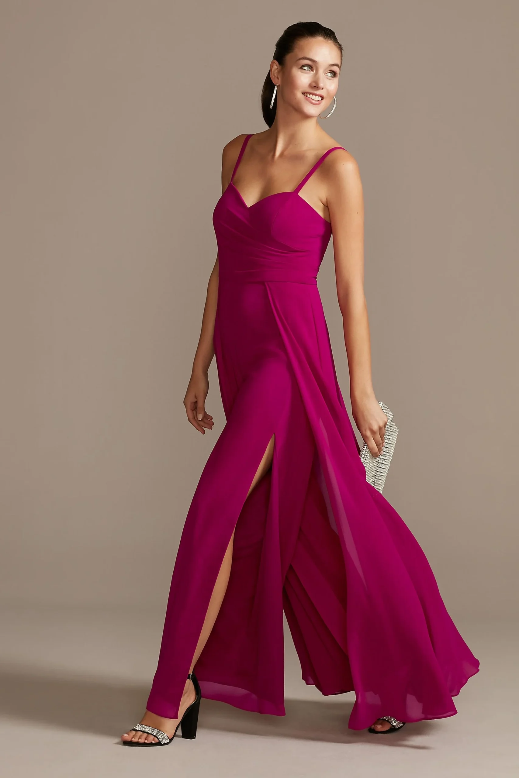 Slit Wide-Leg Chiffon Jumpsuit