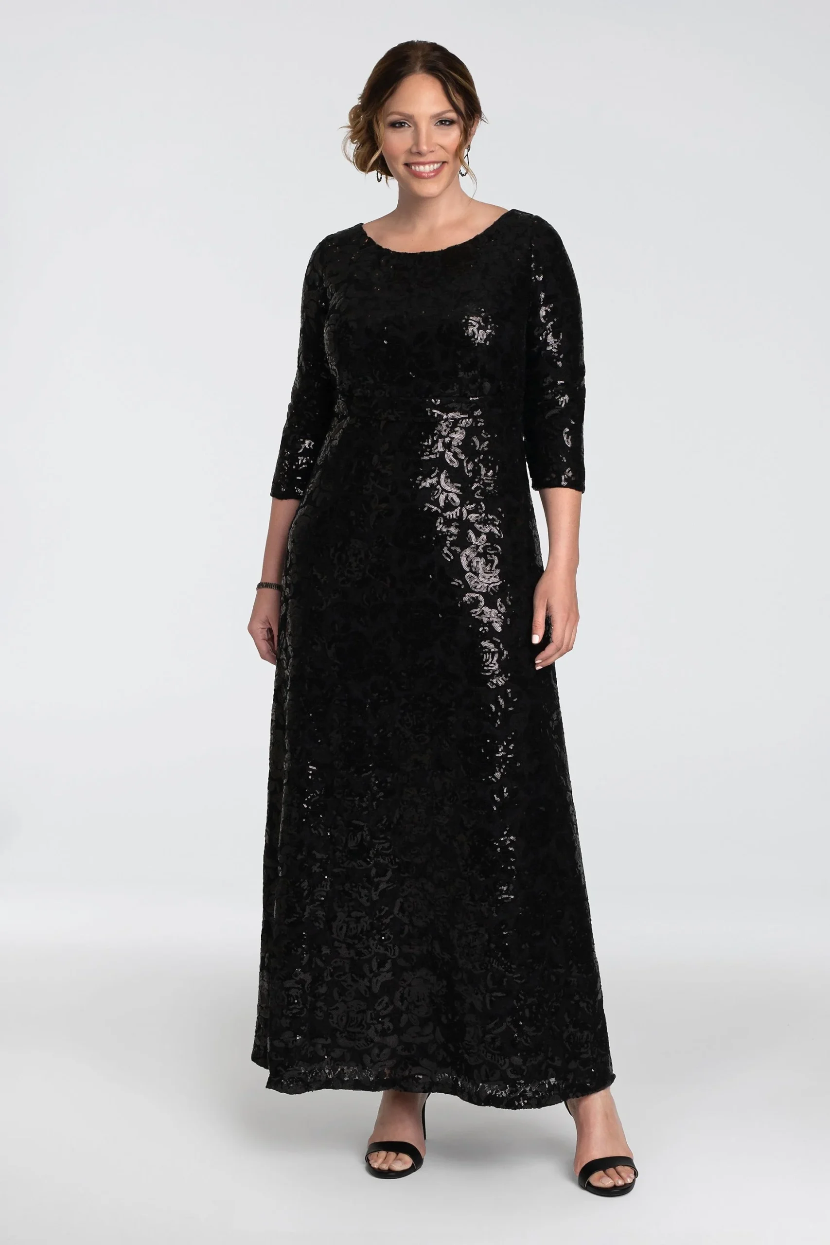 Socialite Long Sequin Plus-Size 3/4 Sleeve Gown