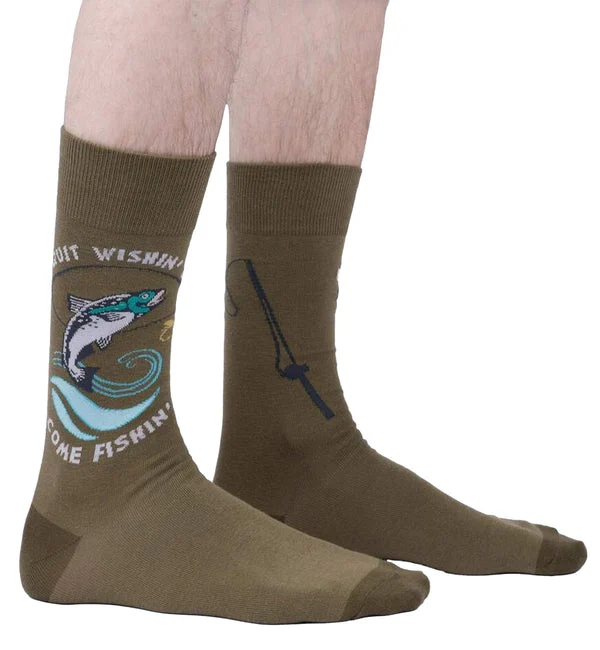 SOCK it to me Men's Crew Socks (SITMMCS) - Quit Wishin' & Come Fishin'