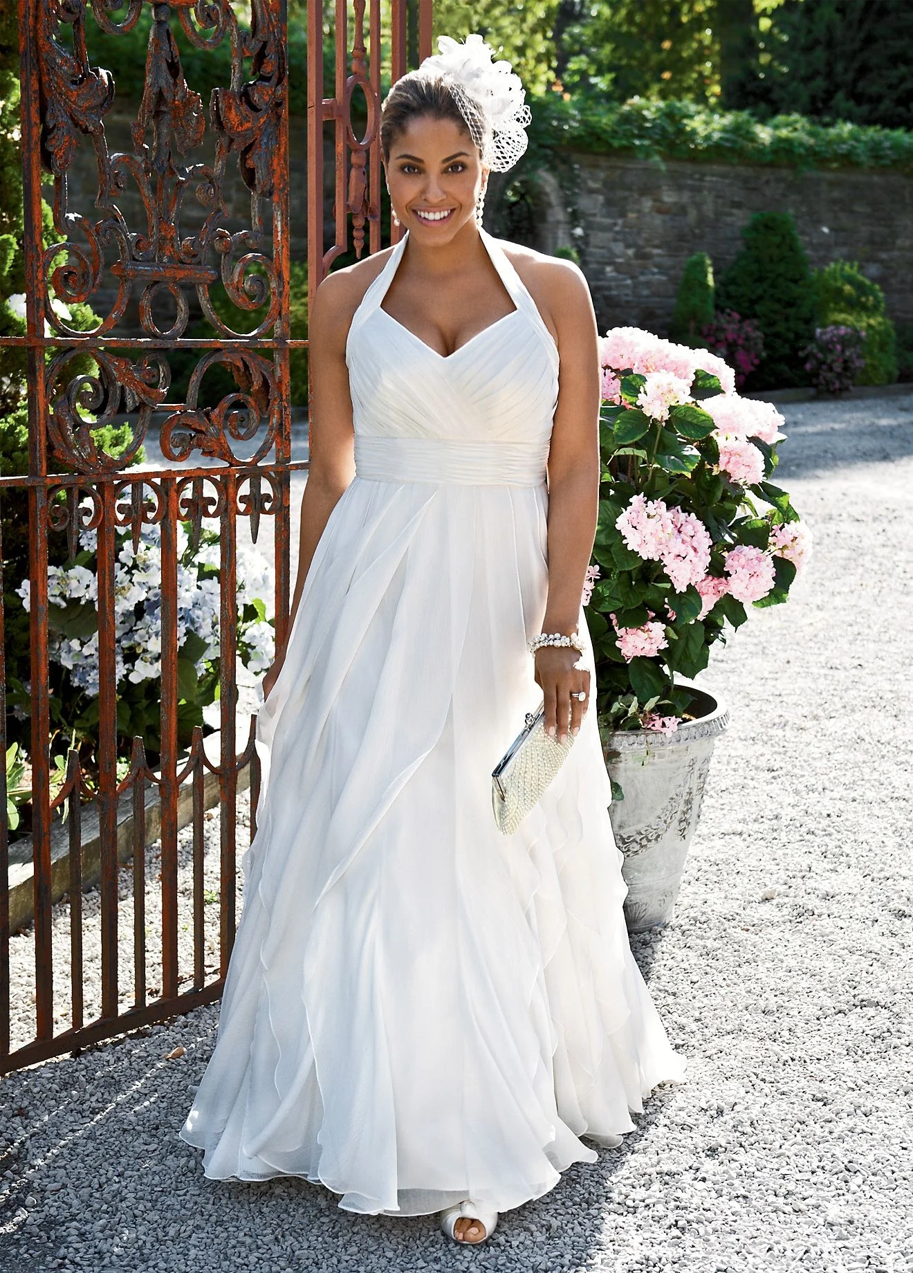 Soft Chiffon Halter Gown with Ruffled Skirt