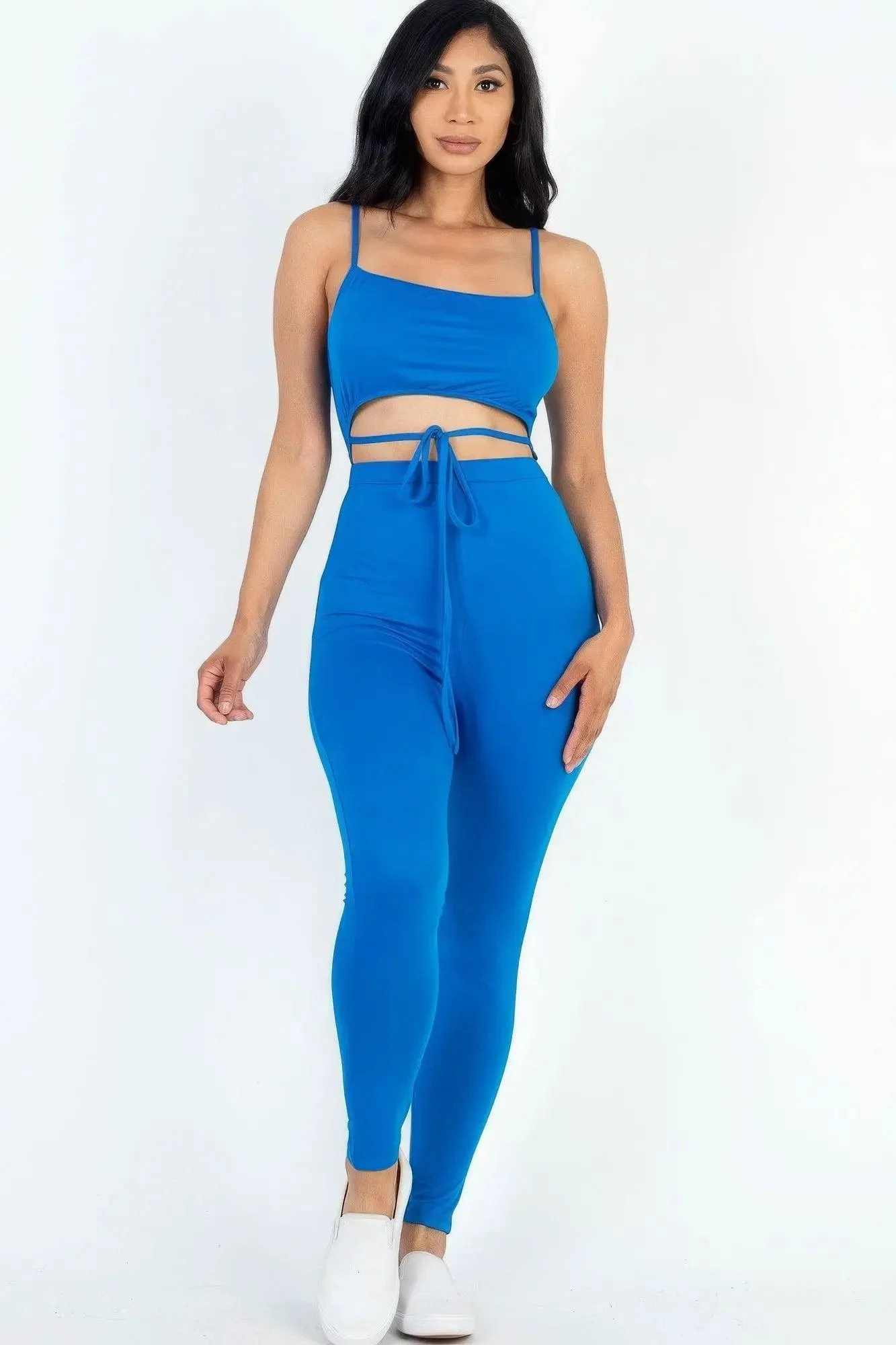 Solid Tie Front Cut Out Jumpsuit