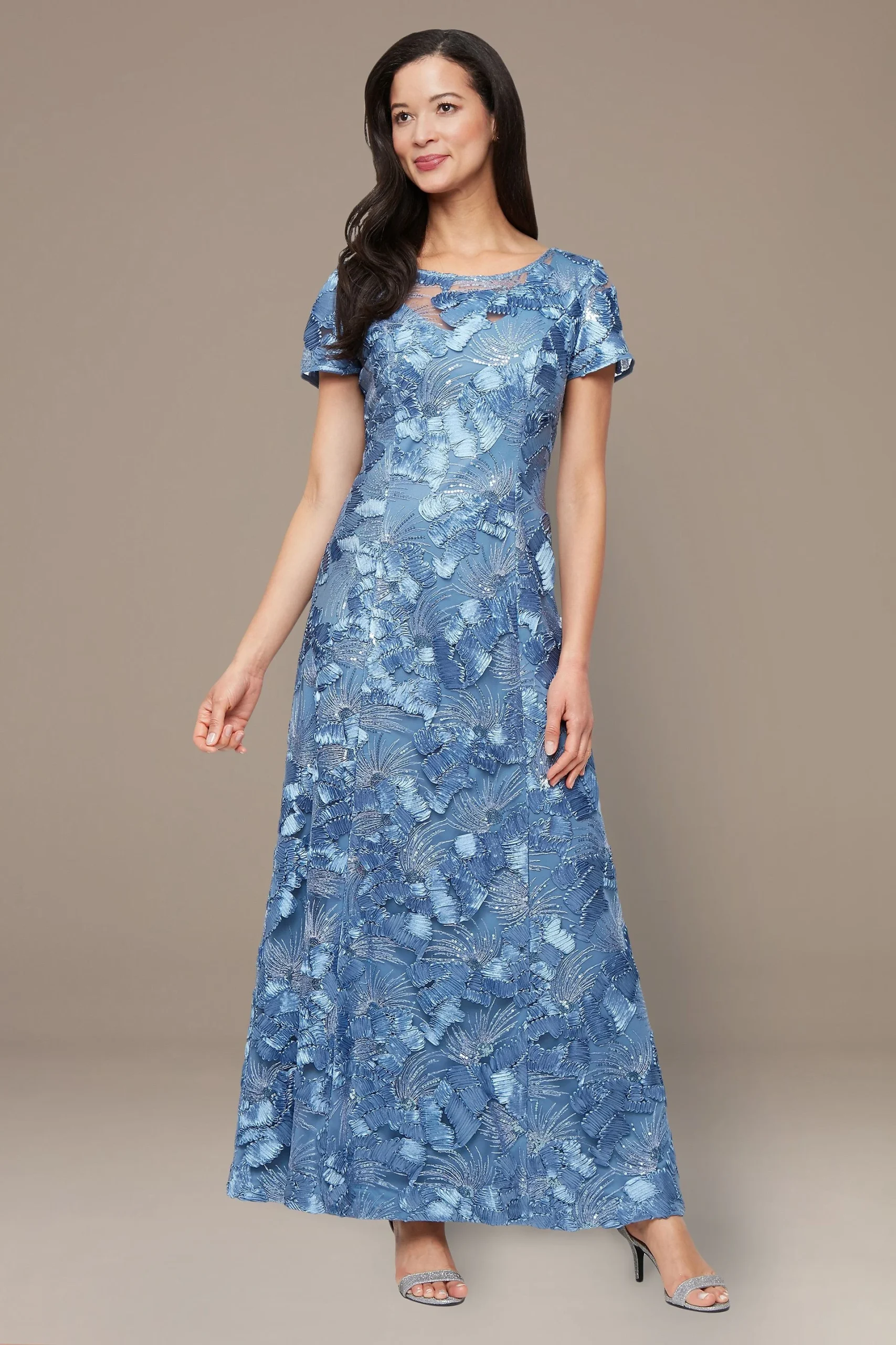 Soutache A-Line Dress with Illusion Neckline