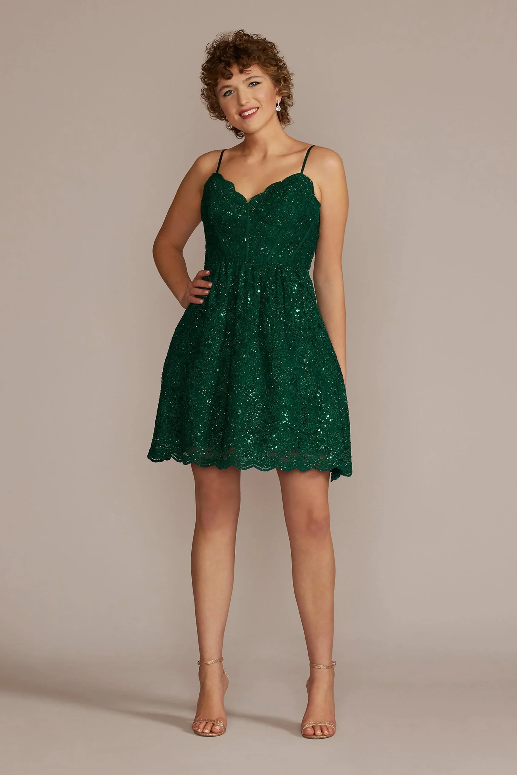 Spaghetti Strap Allover Lace Mini A-Line