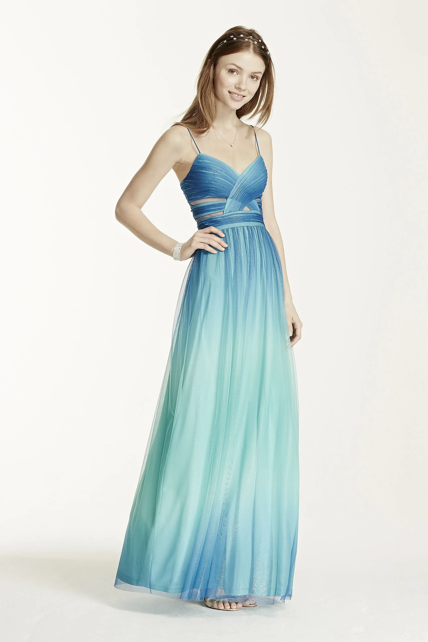 Spaghetti Strap Cutout Ombre Ball Gown