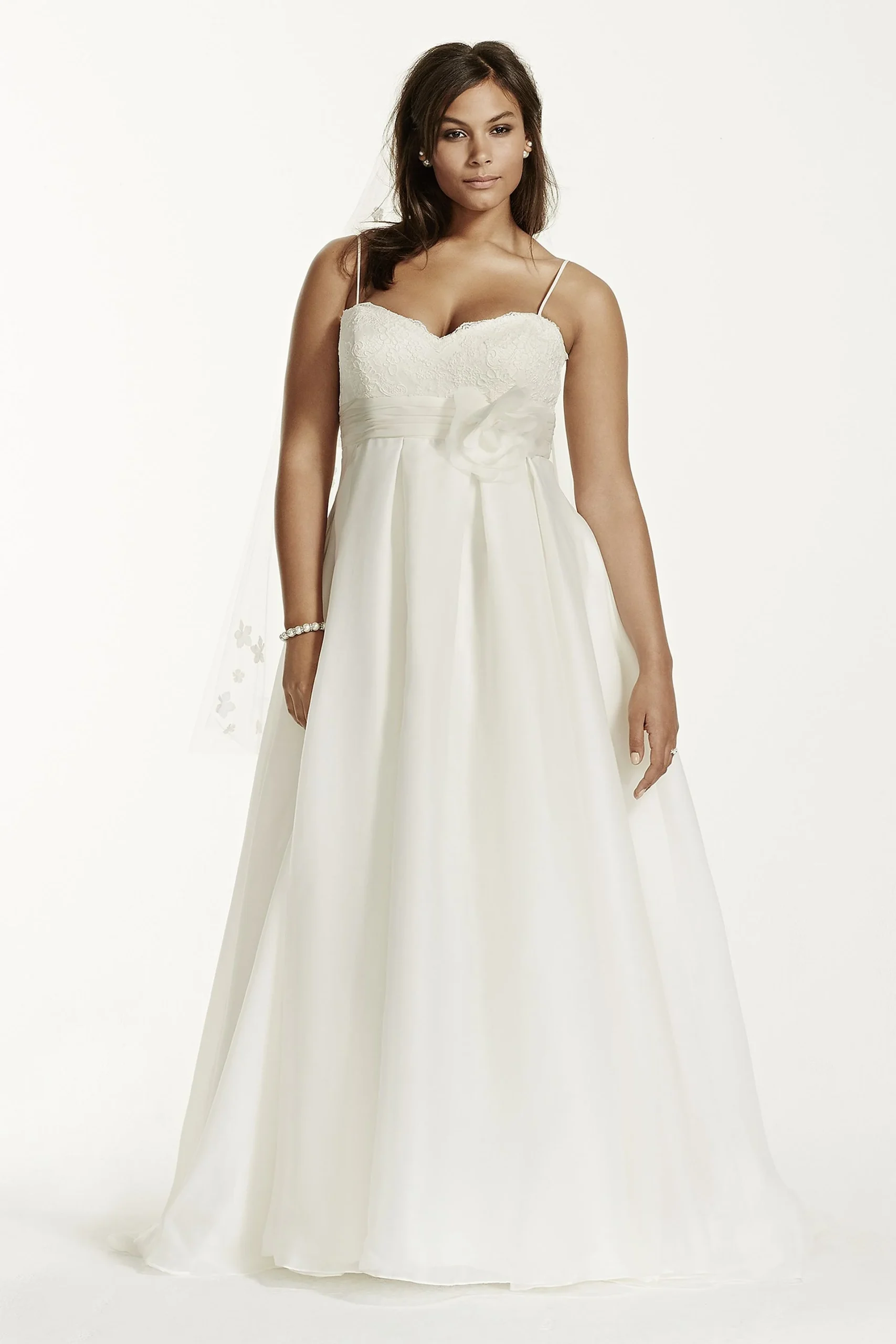 Spaghetti Strap Empire Waist Ball Gown with Flower