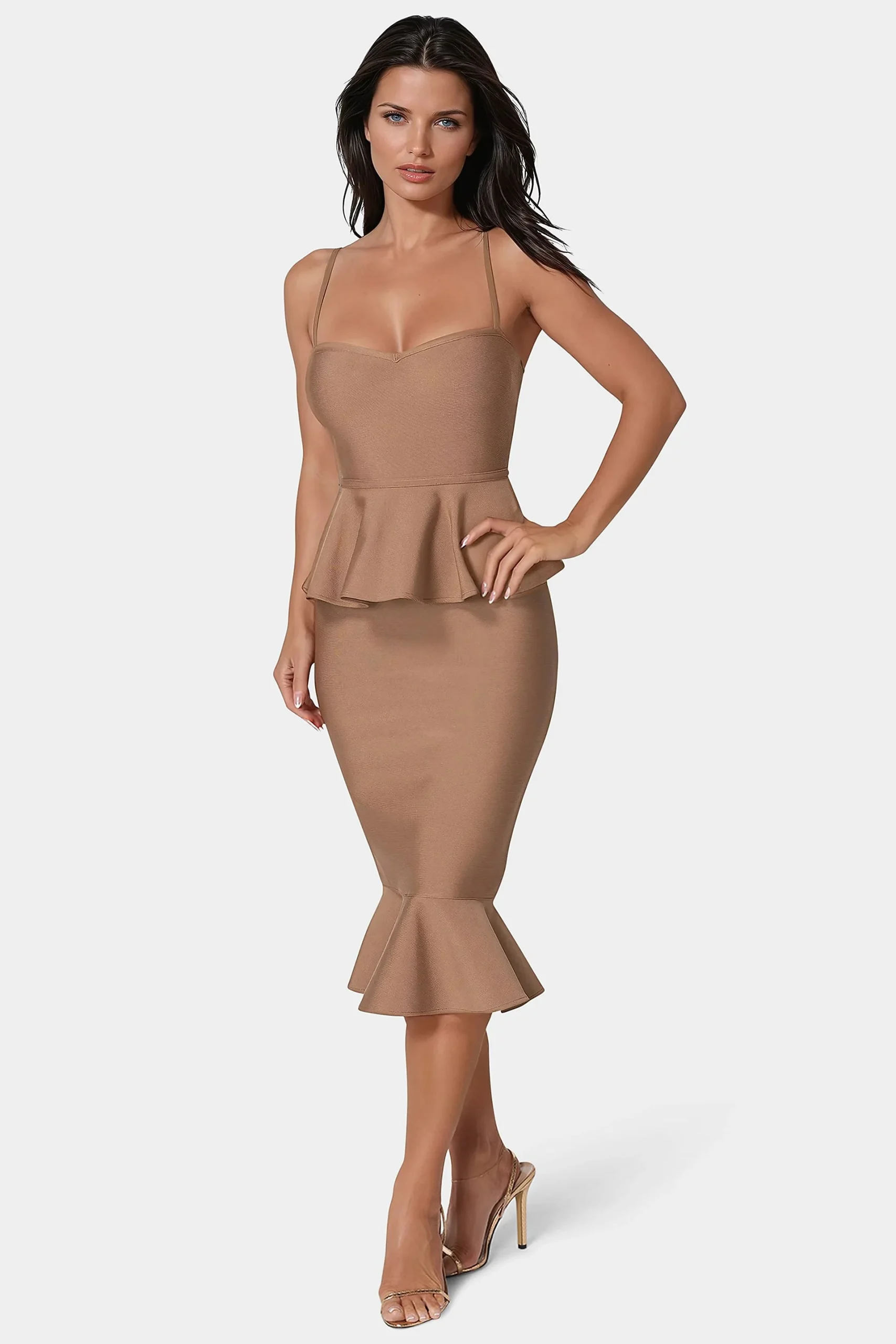 Spaghetti Strap Peplum Bandage Mini Dress