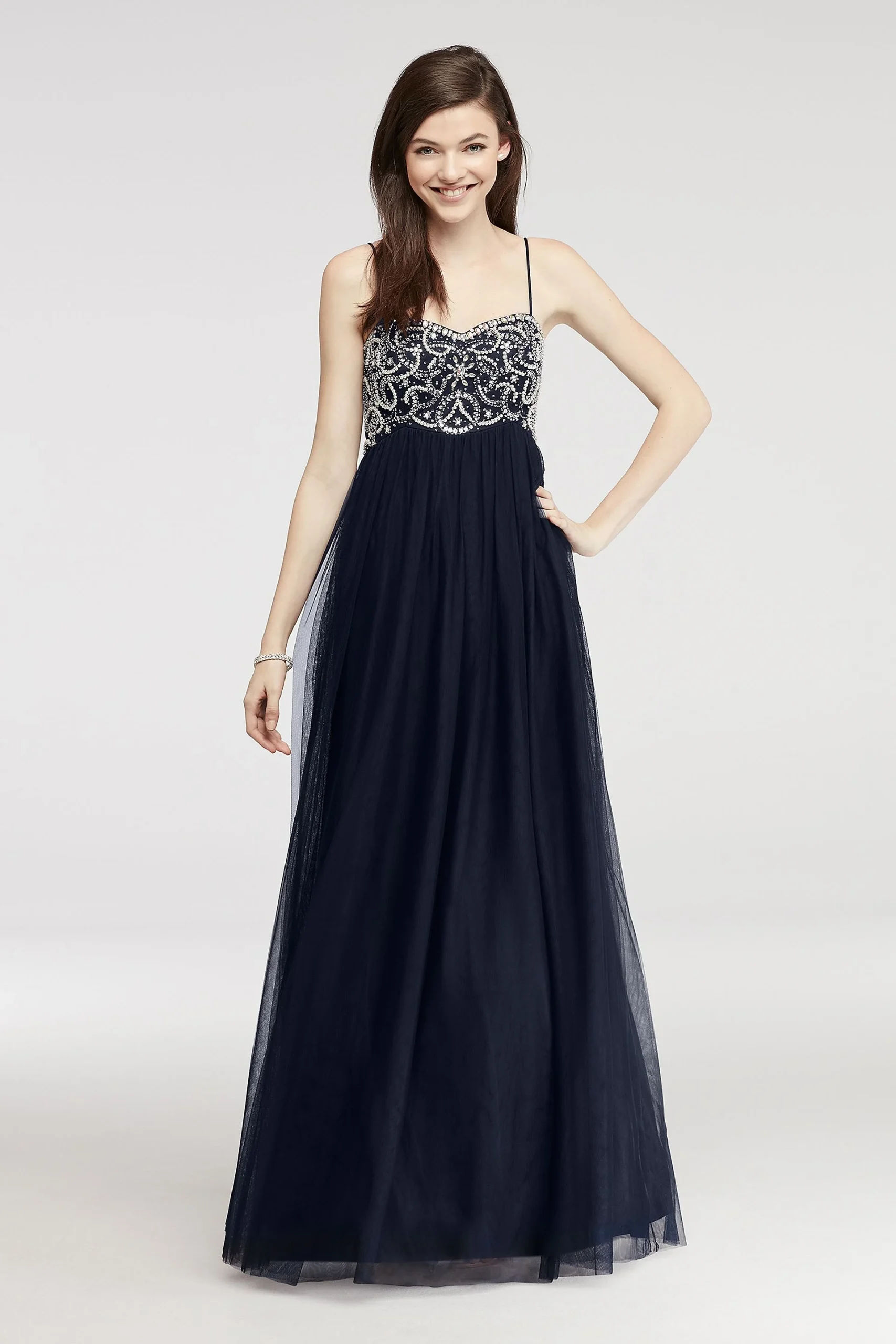 Spaghetti Strap Prom Dress with Beaded Bodice