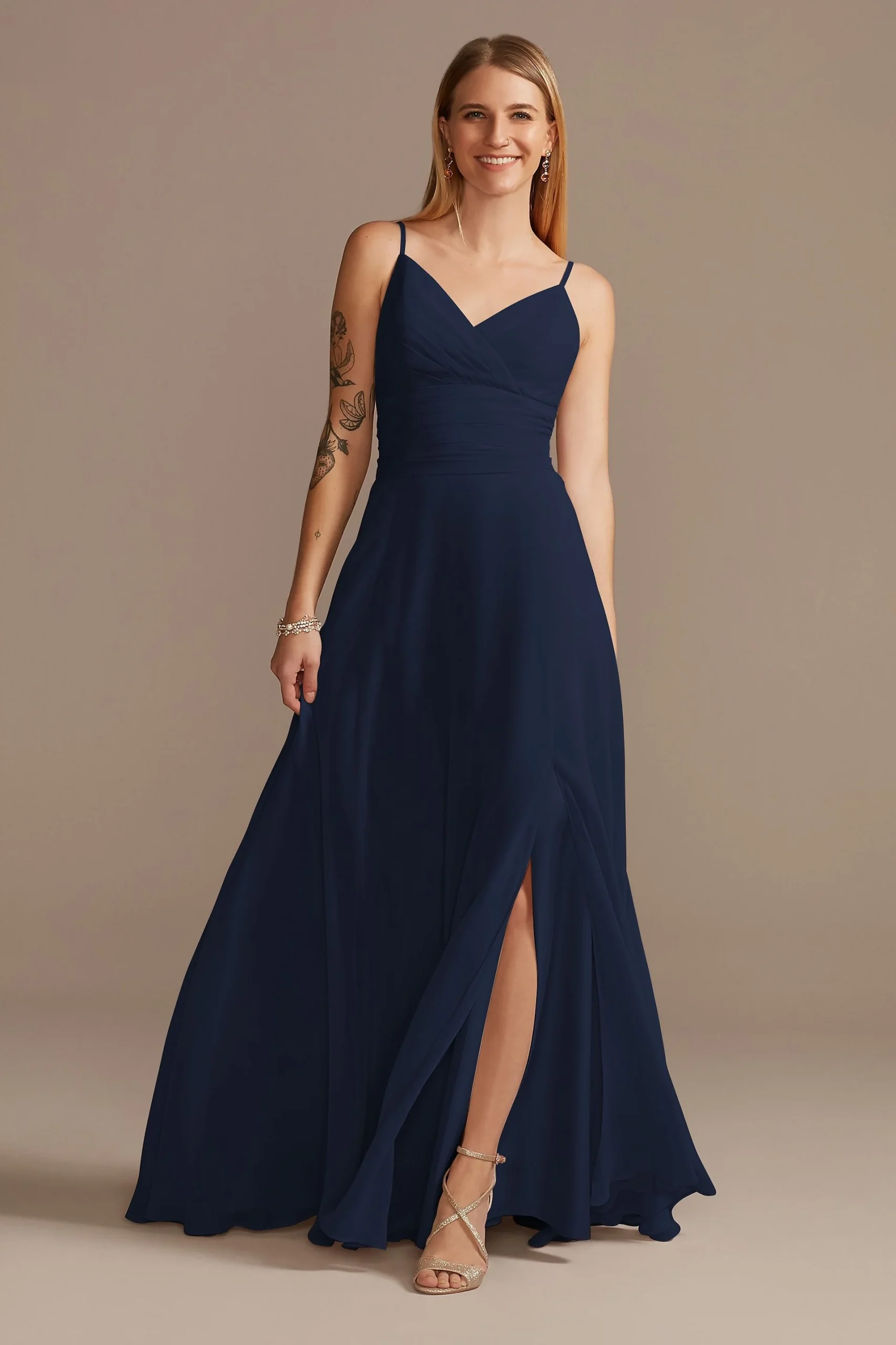 Spaghetti Strap Tie Waist Chiffon Bridesmaid Dress