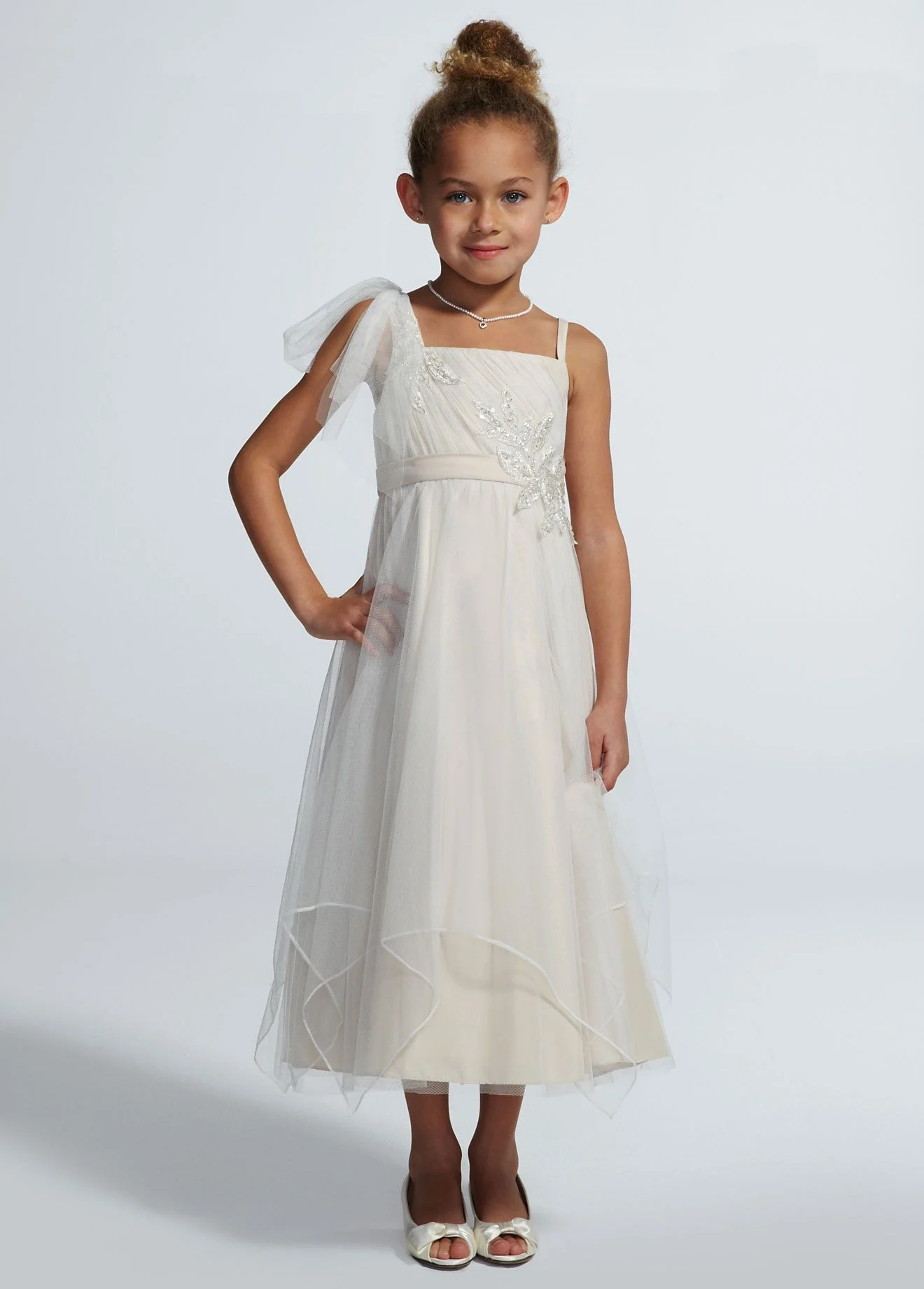 Spaghetti Strap Tulle Gown with Beaded Lace