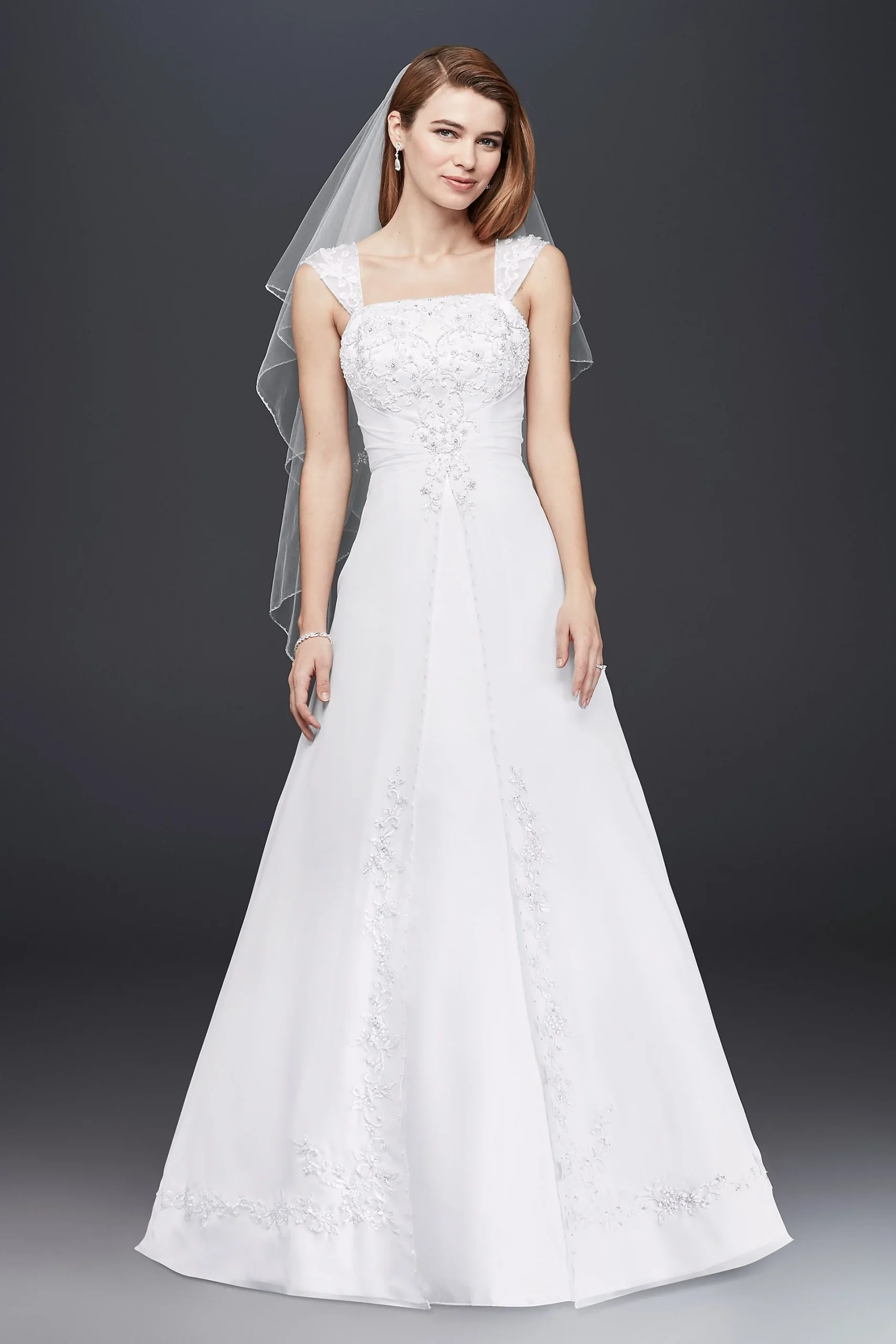 Split Front Wedding Dress with Cap Sleeves