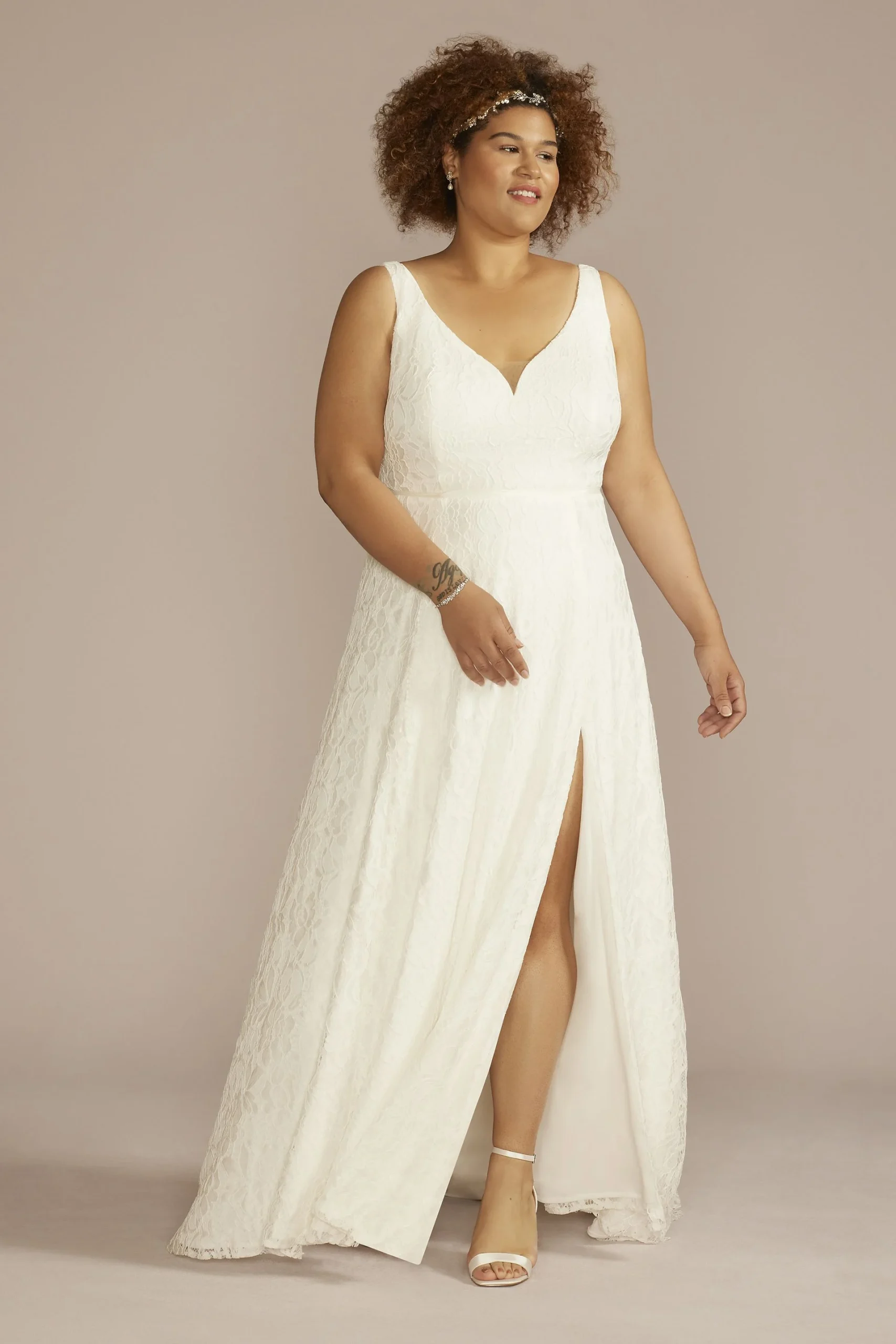 Square Back Allover Lace A-Line Wedding Dress