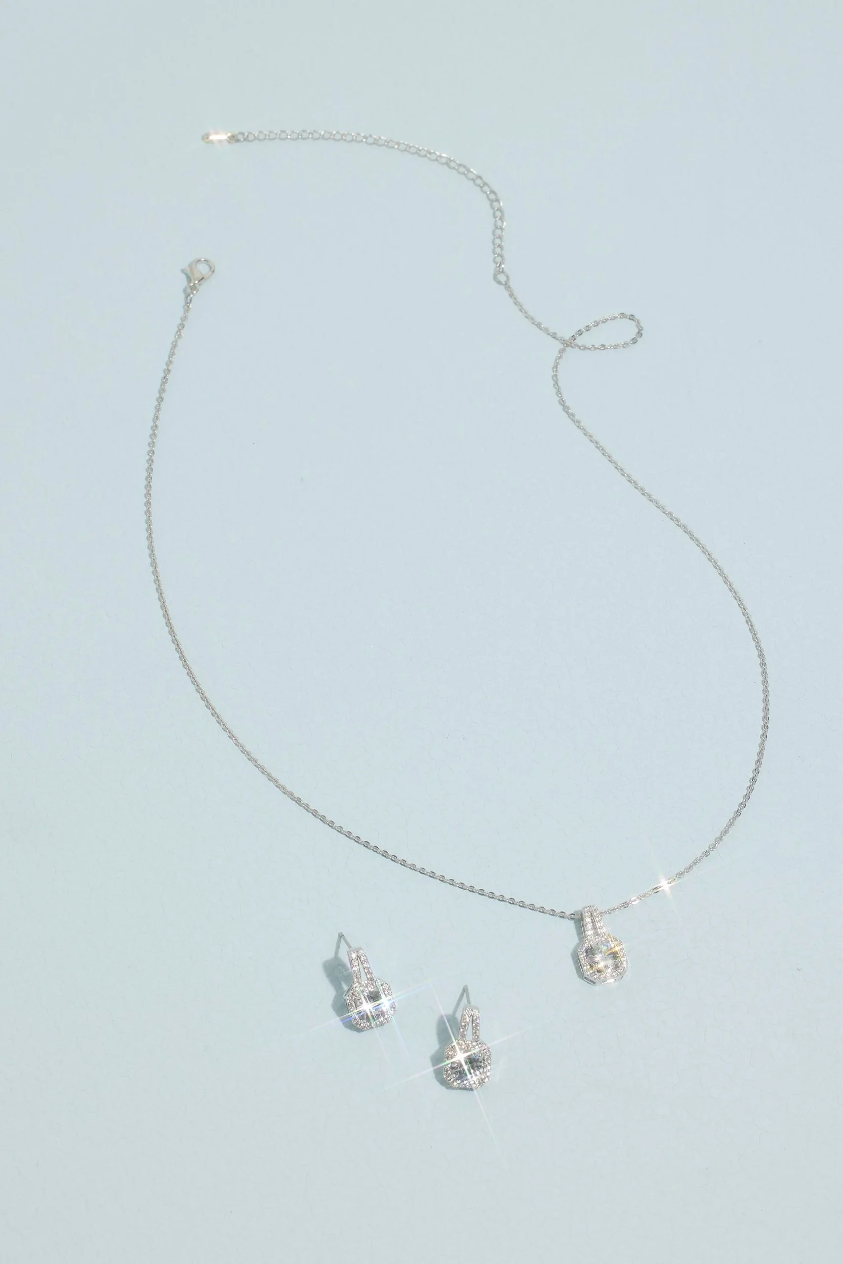 Square Halo Solitaire Pendant Jewelry Set