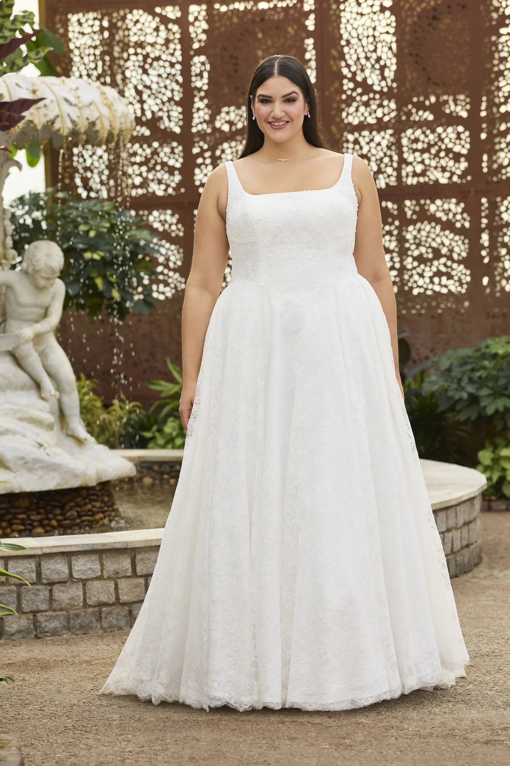 Square Neck Beaded Lace A-Line Wedding Dress