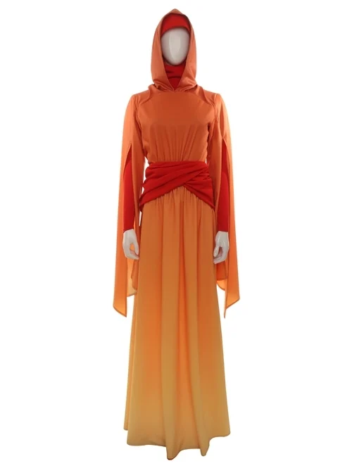 Star Wars Episode I The Phantom Menace Padme Amidala Orange Gradient Dress Halloween Cosplay Accessories Red Girdle