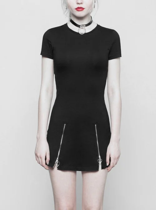 Steam Punk Female Black Elastic Slim Fitting Metal Zipper Dress