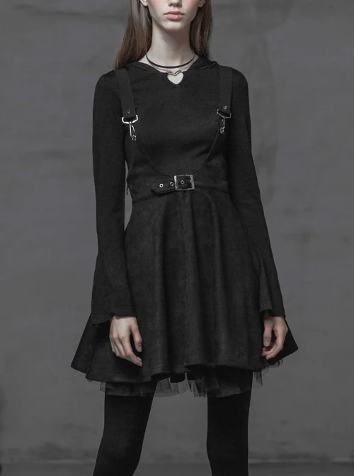 Steam Punk Female Casual Black Metal Buckle Strap Skirt