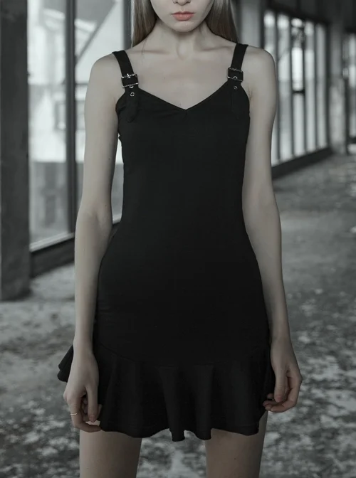 Steam Punk Female Lotus Leaf Hem Strap Elastic Dress