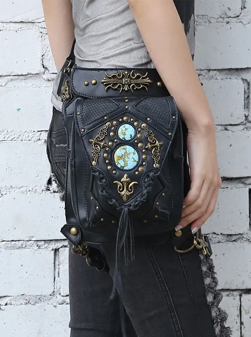 Steam Punk Rivet Black Women's Retro Shoulder Bag