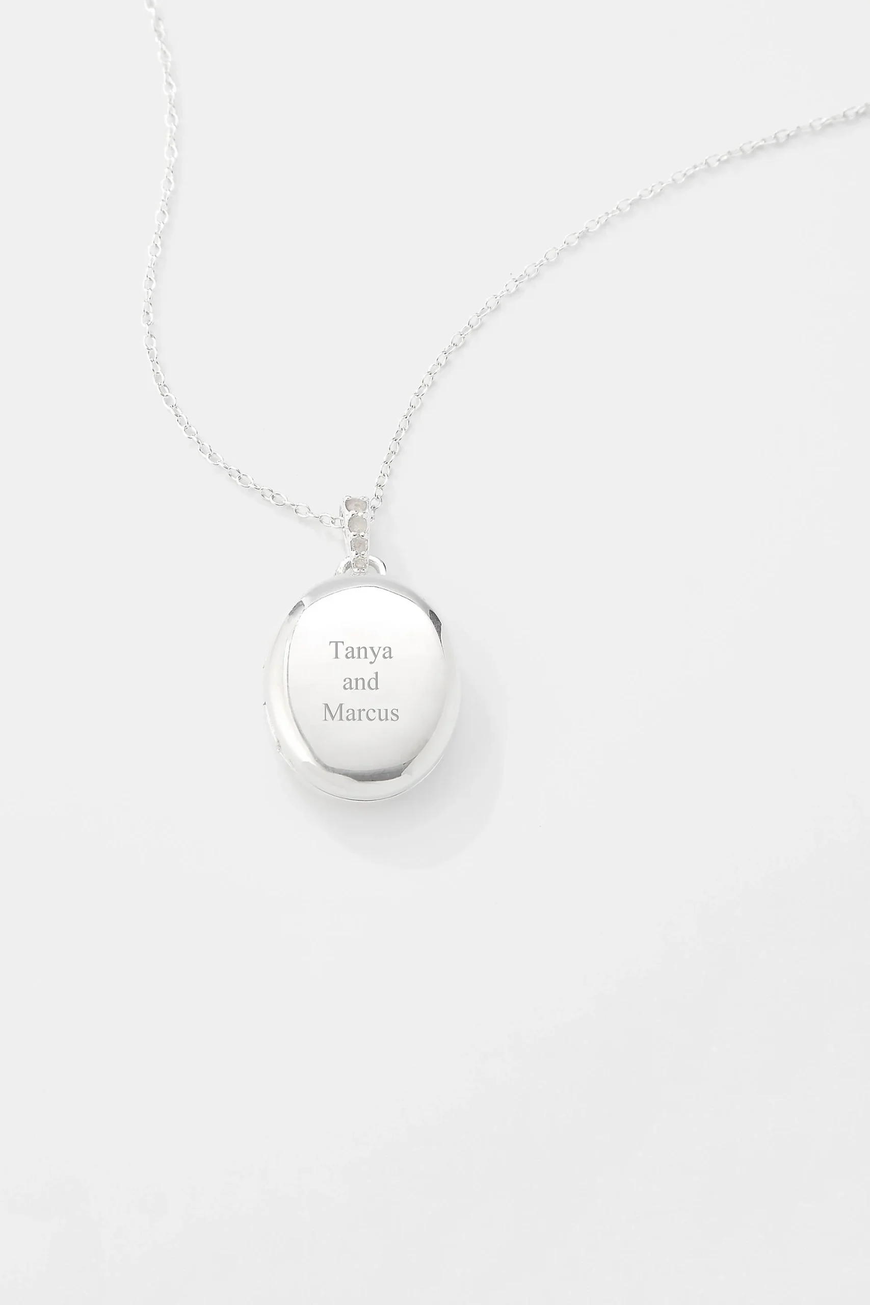 Sterling Silver Oval Locket with Diamonds Necklace