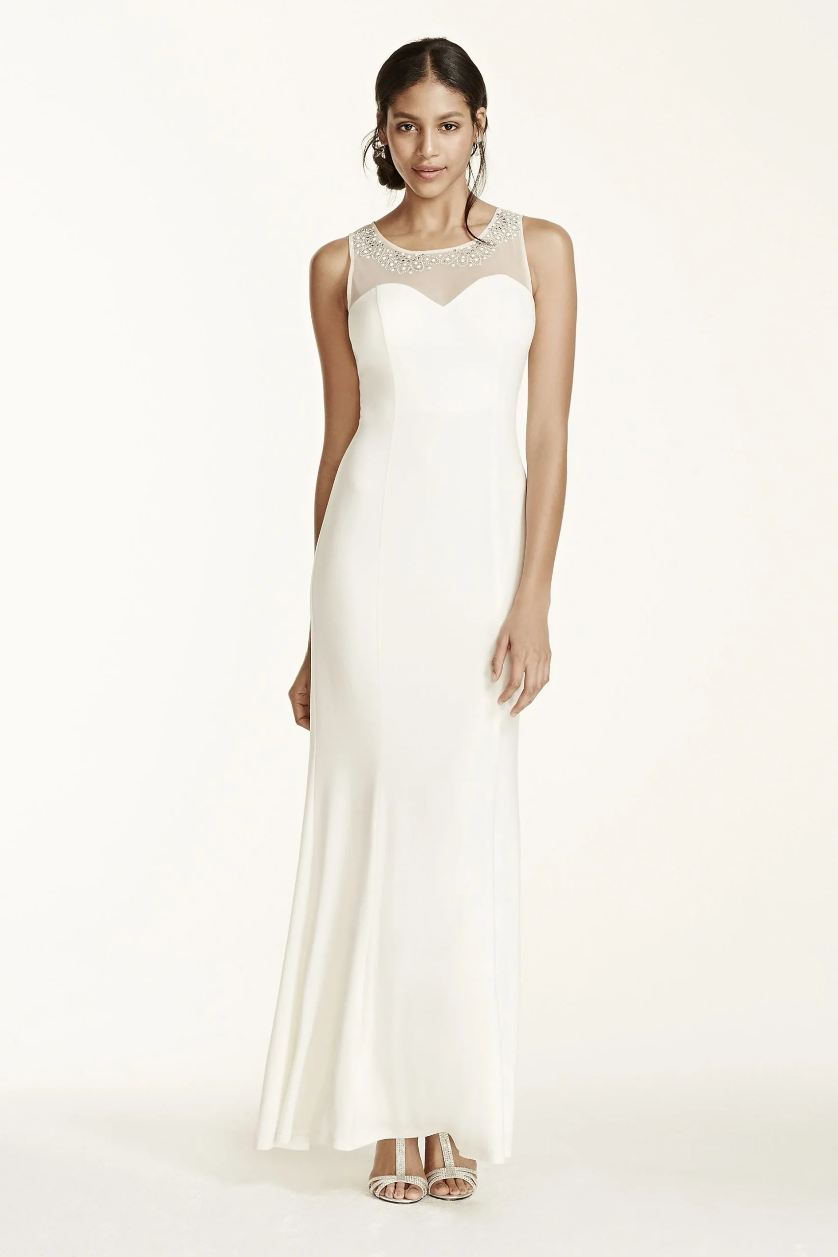 Stone and Pearl Embellished Illusion Jersey Dress