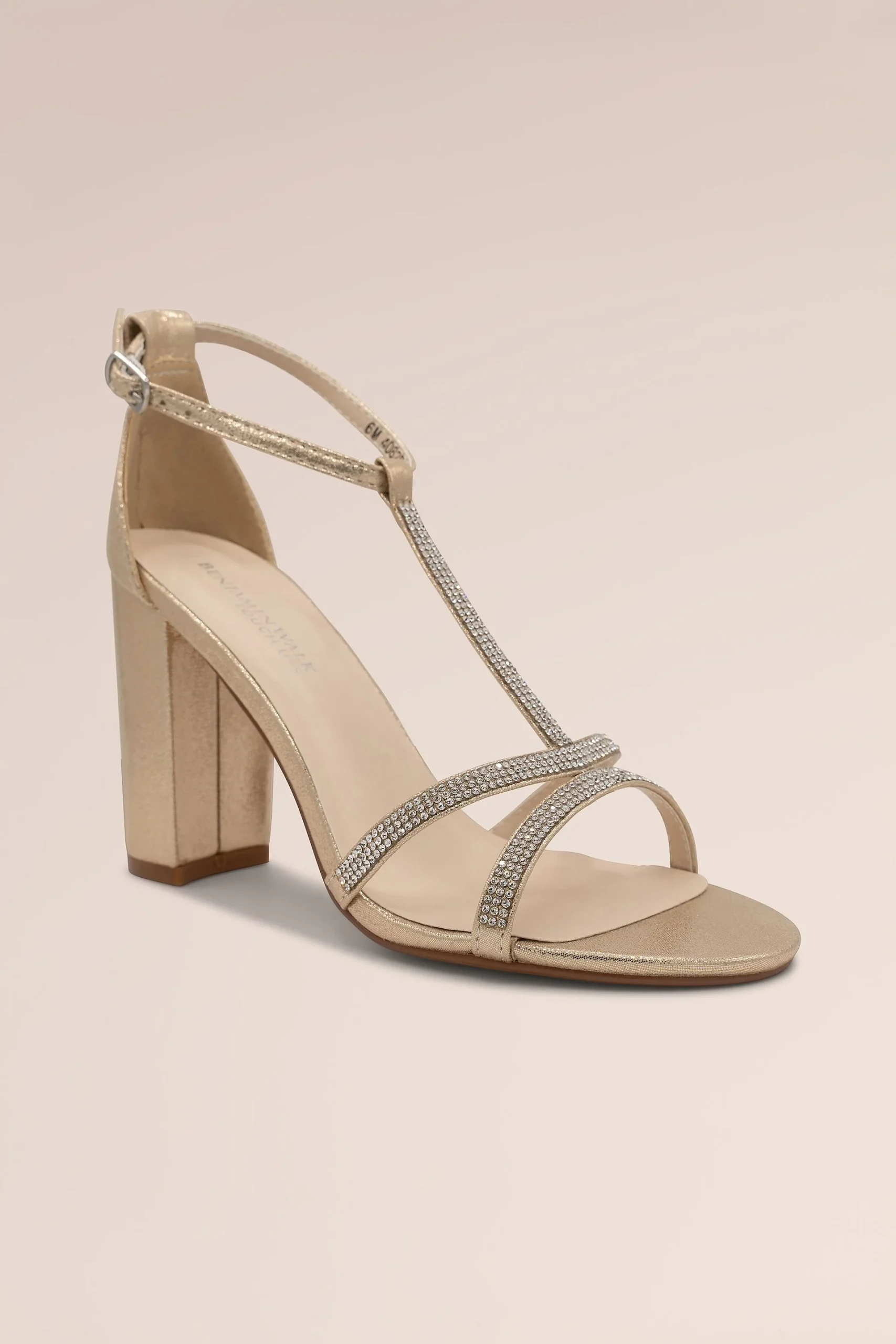 Stoned T-Strap Shimmer Block Heel Sandals